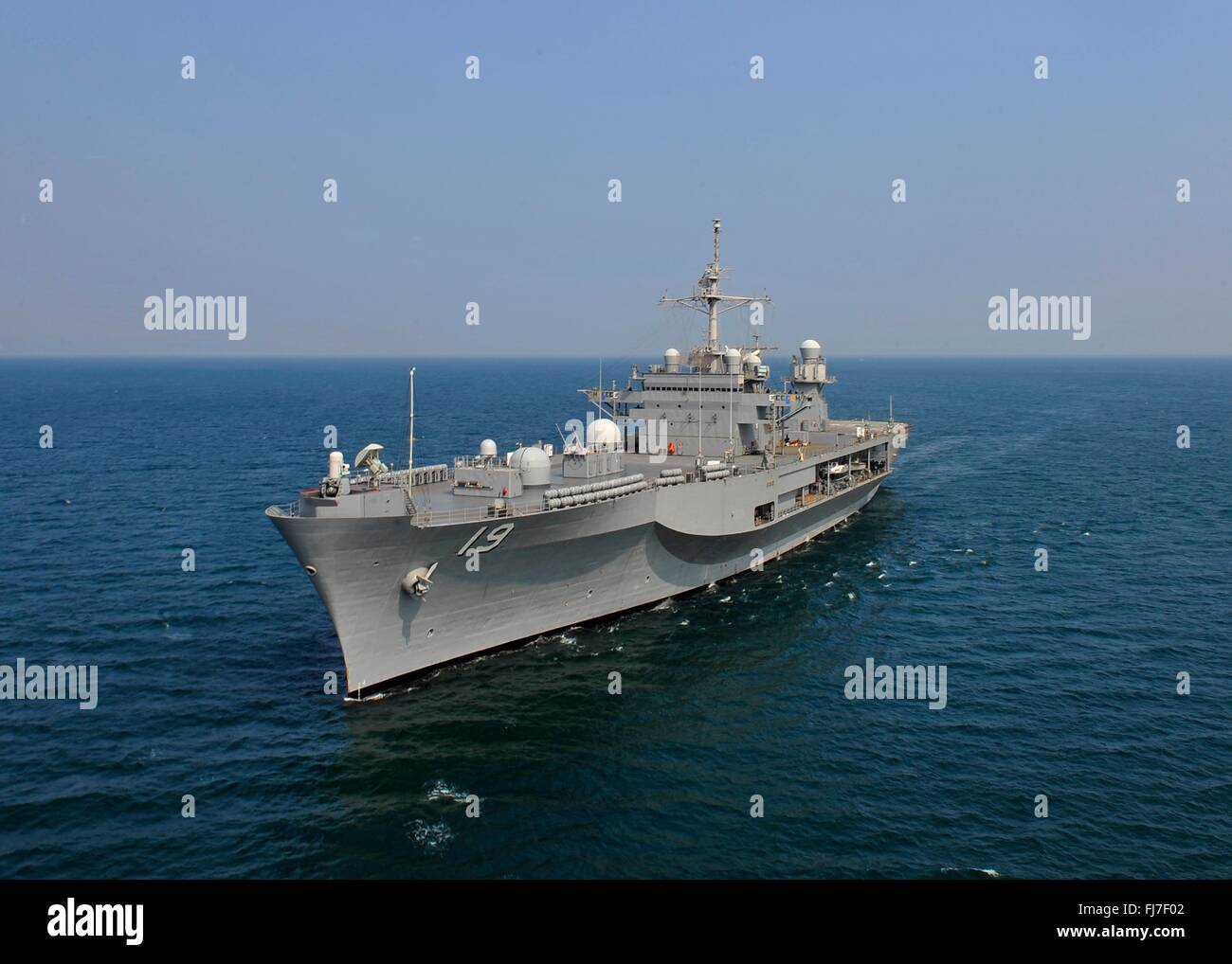 U.S Navy 7th Fleet Flagship the USS Blue Ridge steams through the