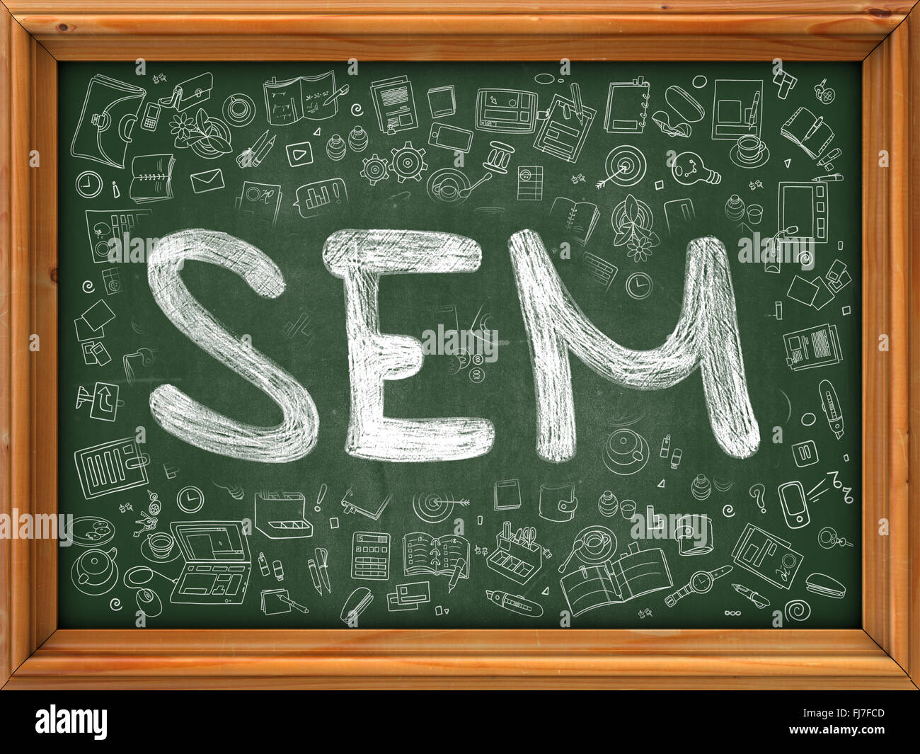 SEM Concept. Green Chalkboard with Doodle Icons Stock Photo Alamy