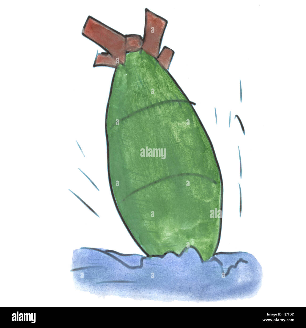 Green  Rocket bomb cartoon watercolor isolated Stock Photo
