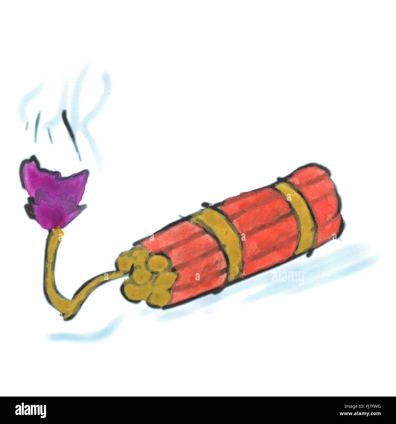 Red cartoon dynamite watercolor isolated handmade Stock Photo