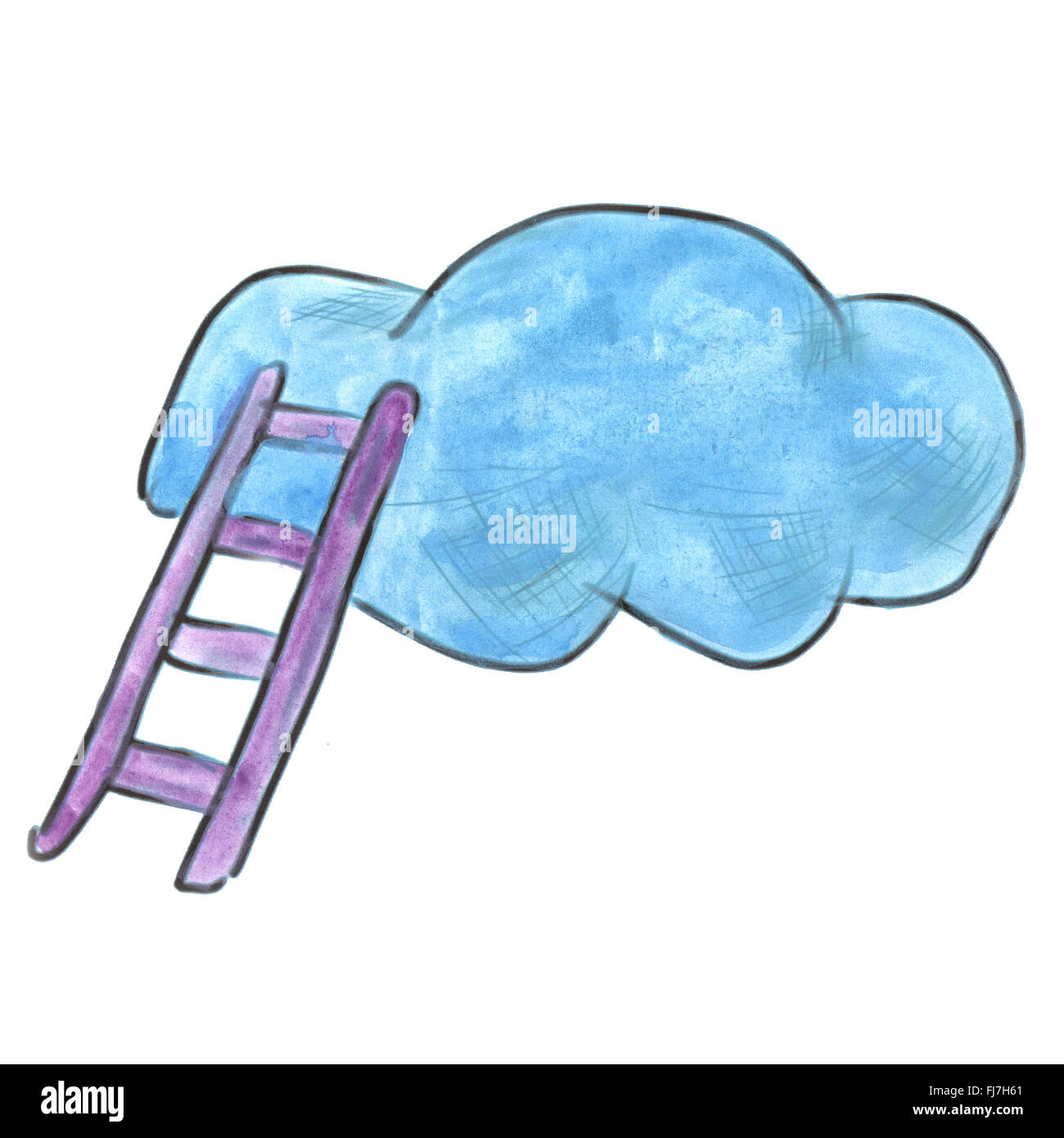 purple stairs blue cloud cartoon watercolor isolated Stock Photo