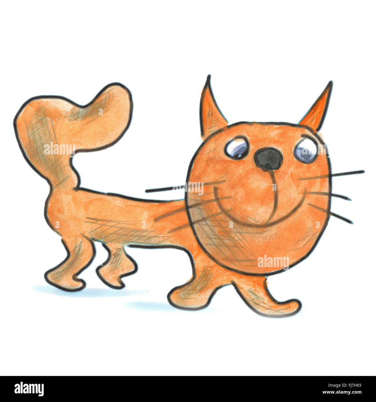 orange cat cartoon watercolor isolated Stock Photo