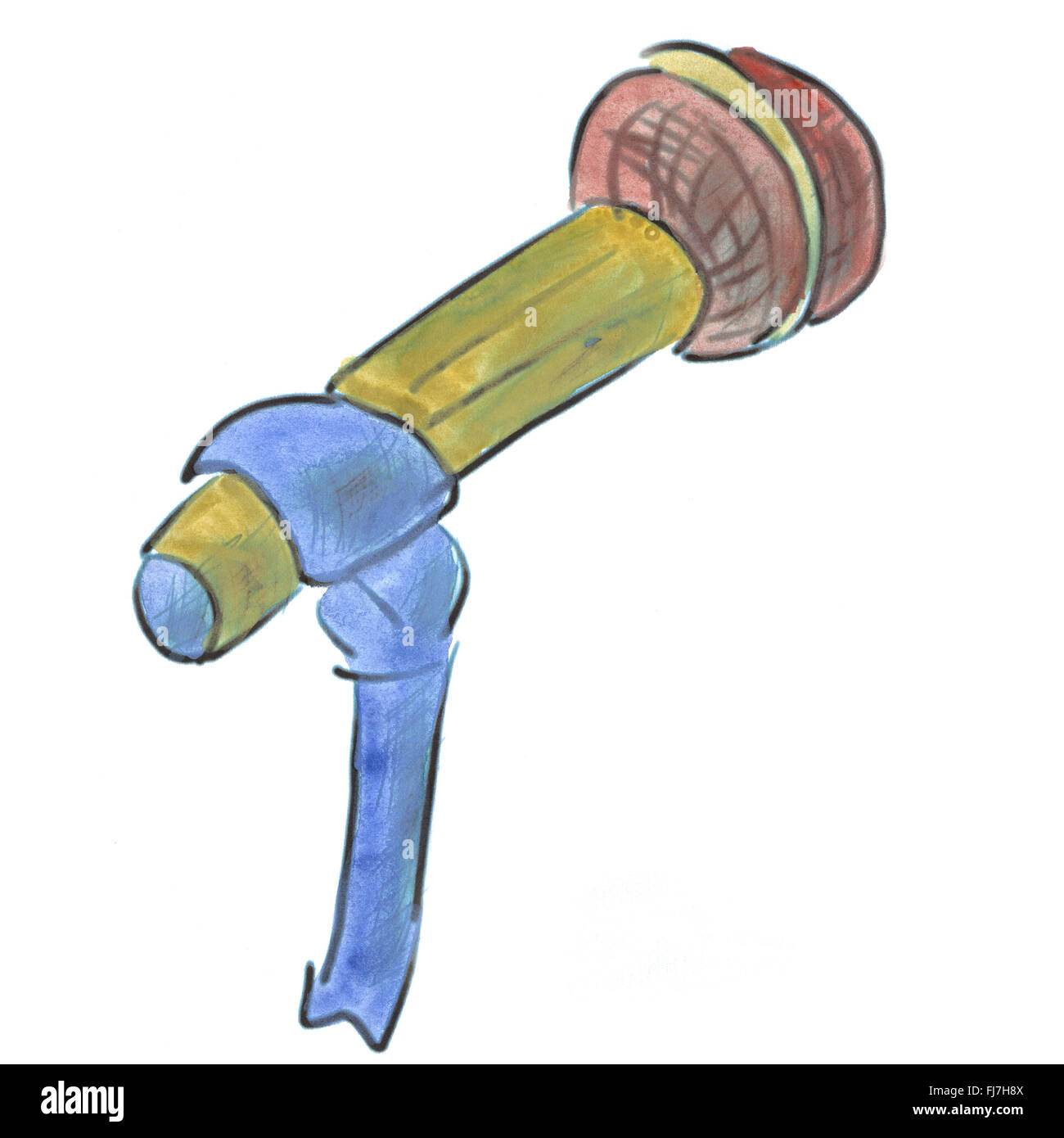 brown blue microphone on a stand isolated cartoon watercolor Stock Photo