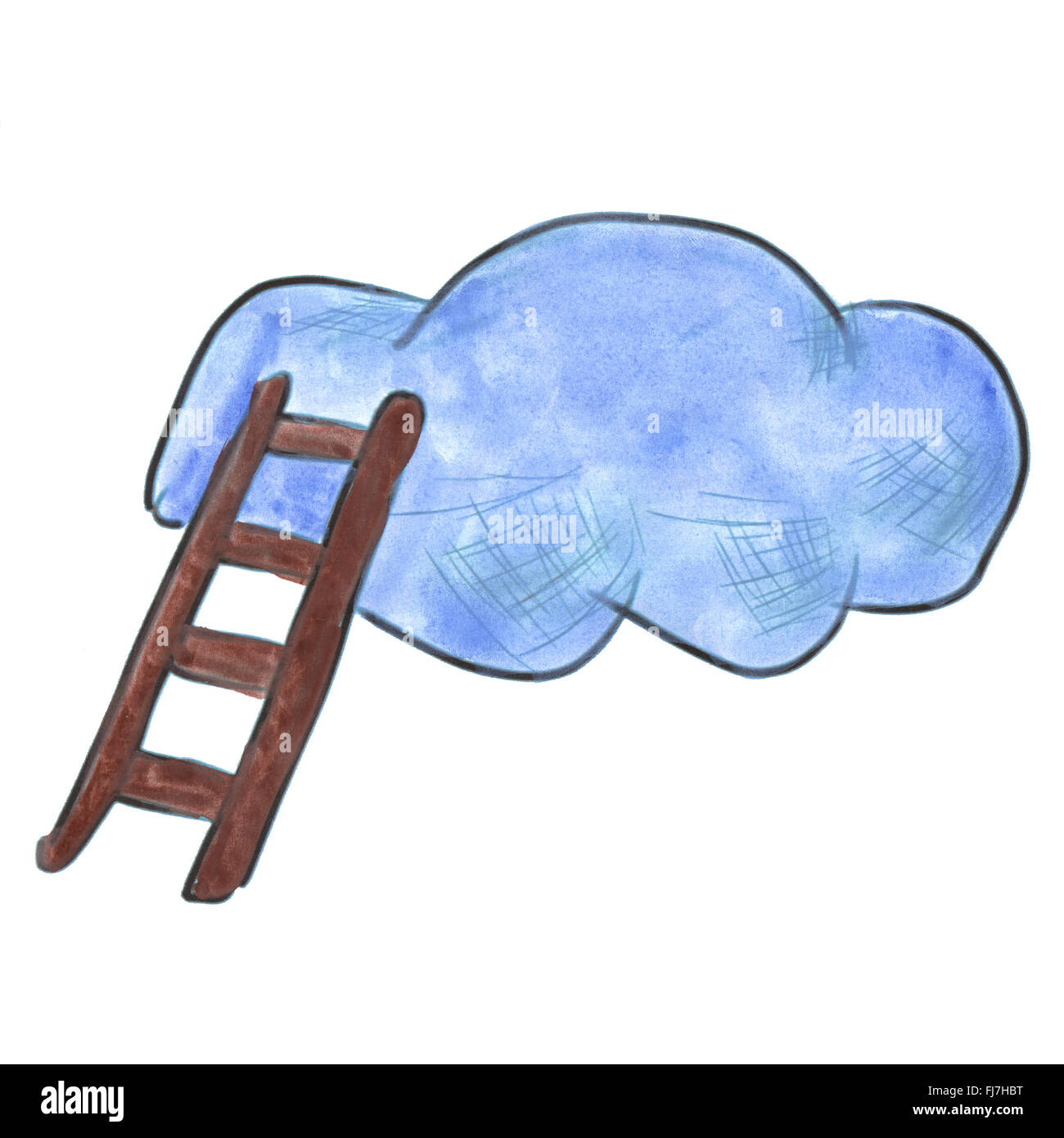 stairway blue cloud cartoon watercolor isolated Stock Photo