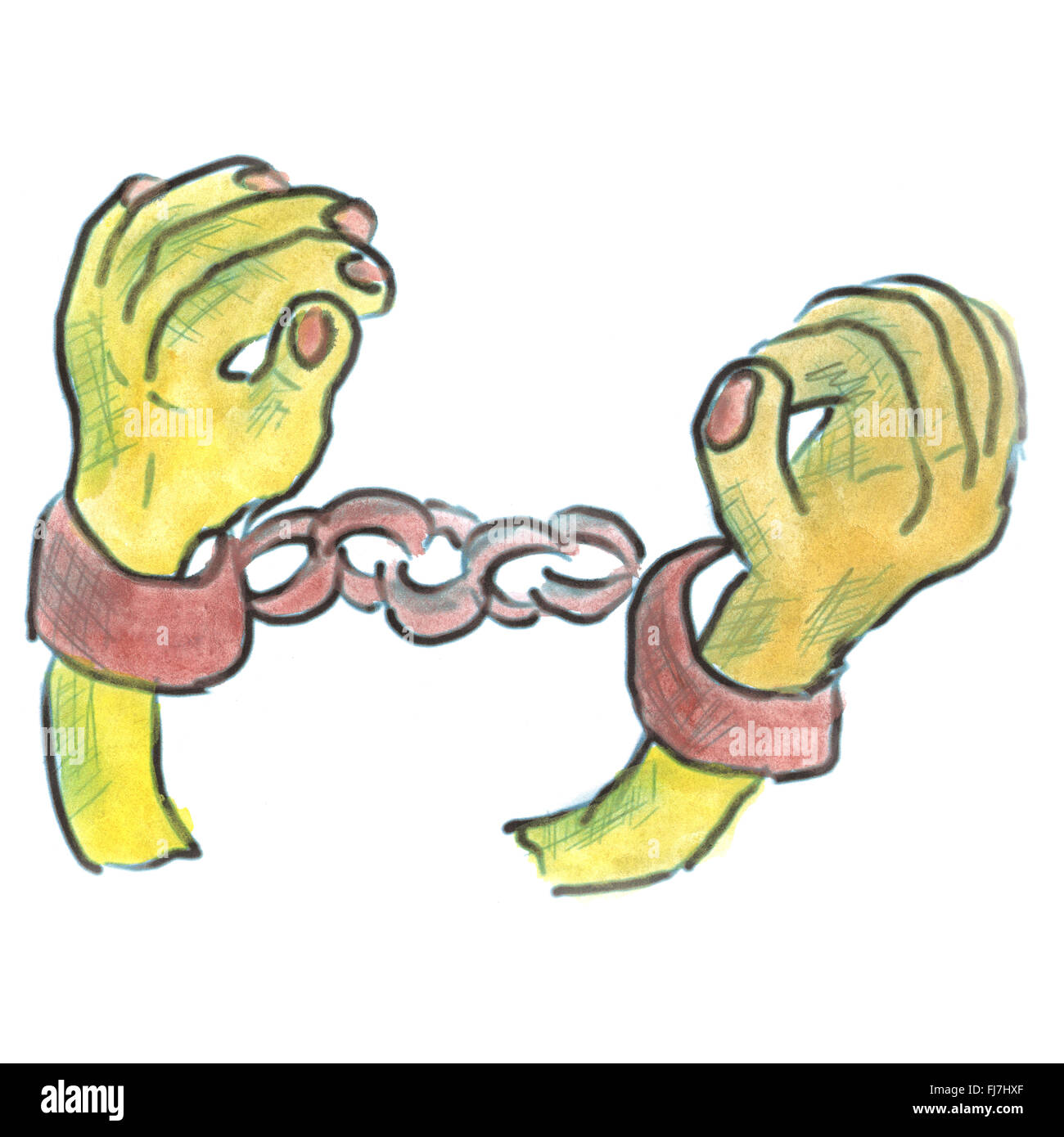 hands in pink handcuffs isolated cartoon watercolor Stock Photo
