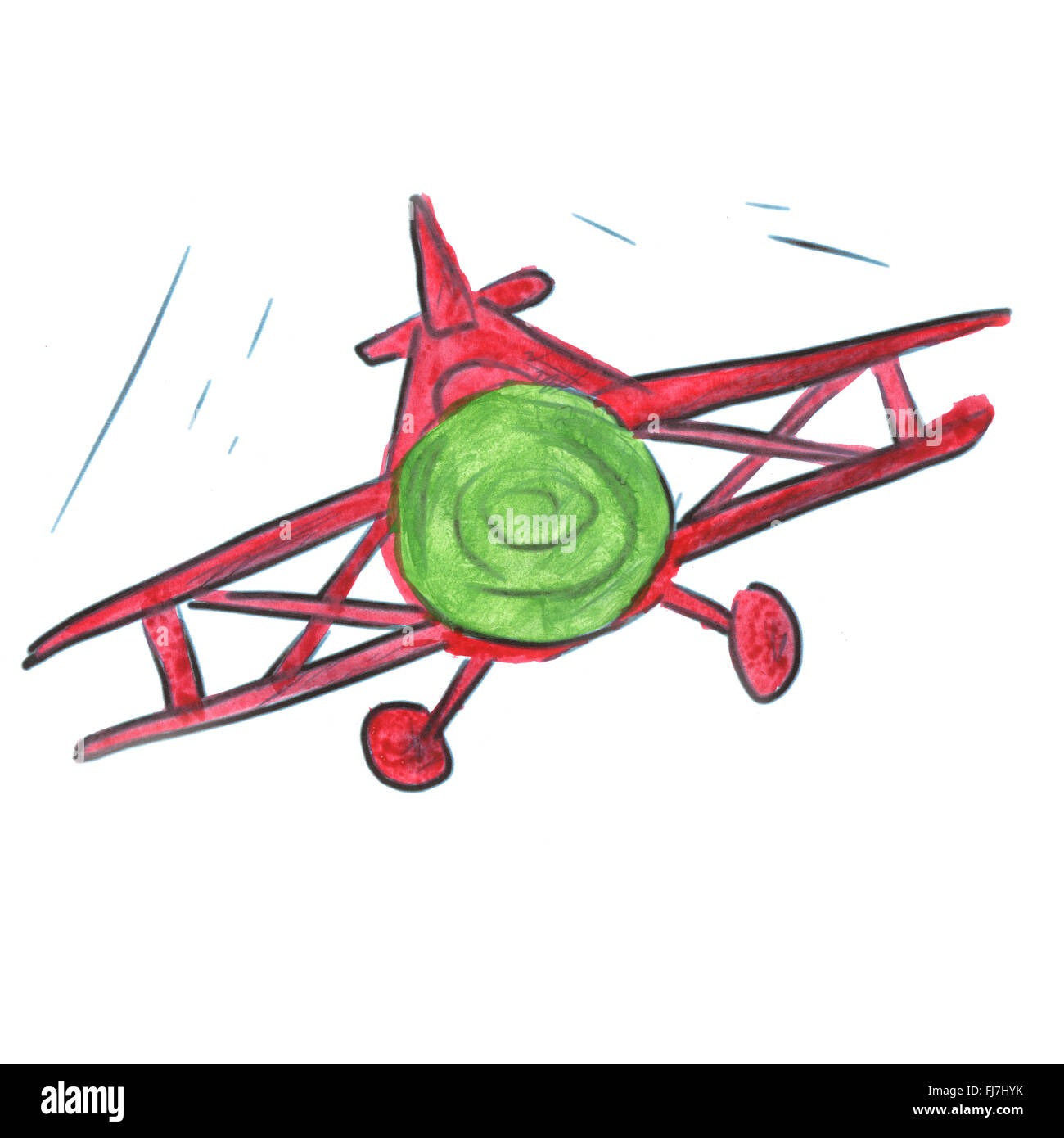 red airplane cartoon watercolor isolated Stock Photo
