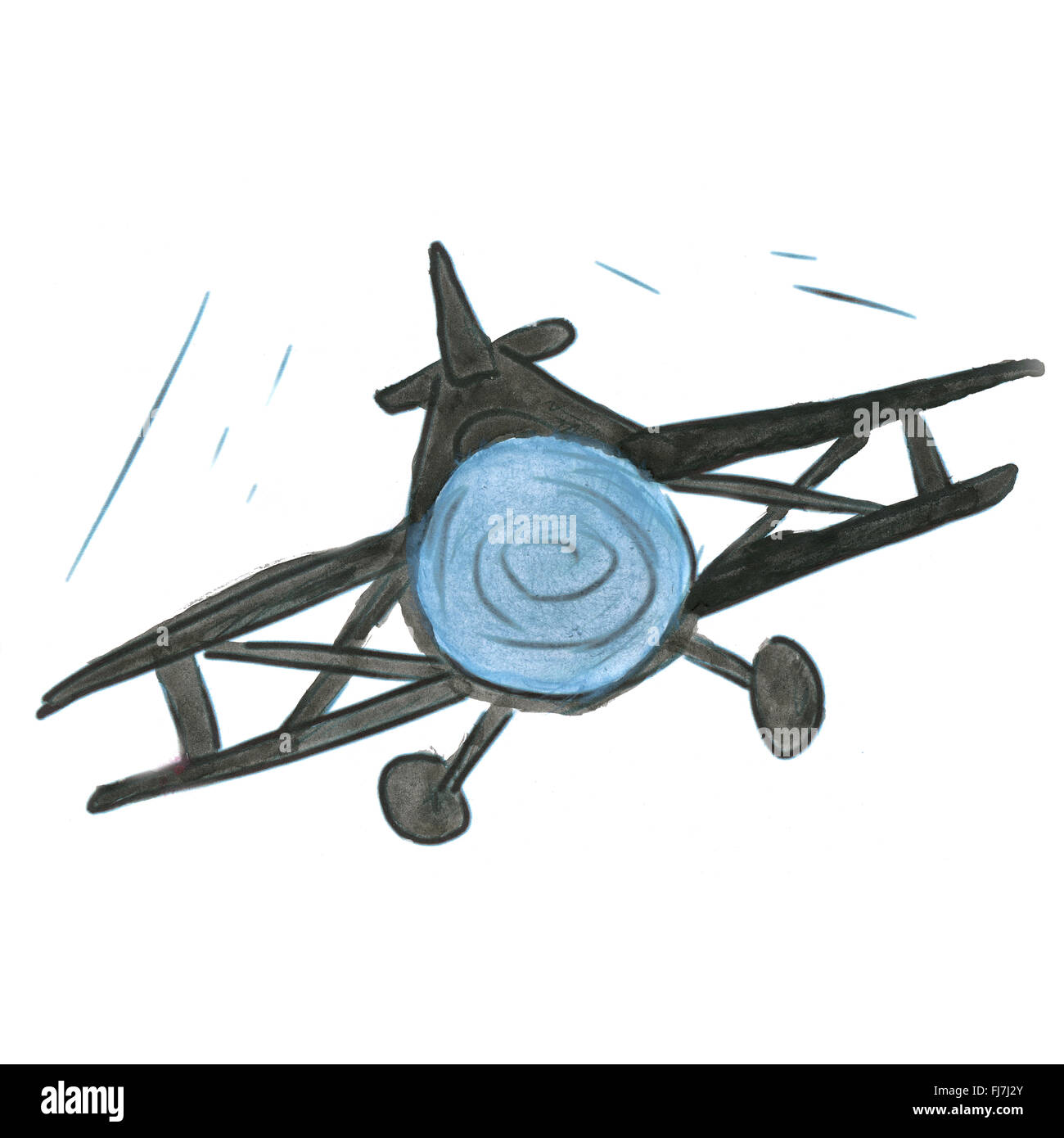 dark airplane cartoon watercolor isolated Stock Photo