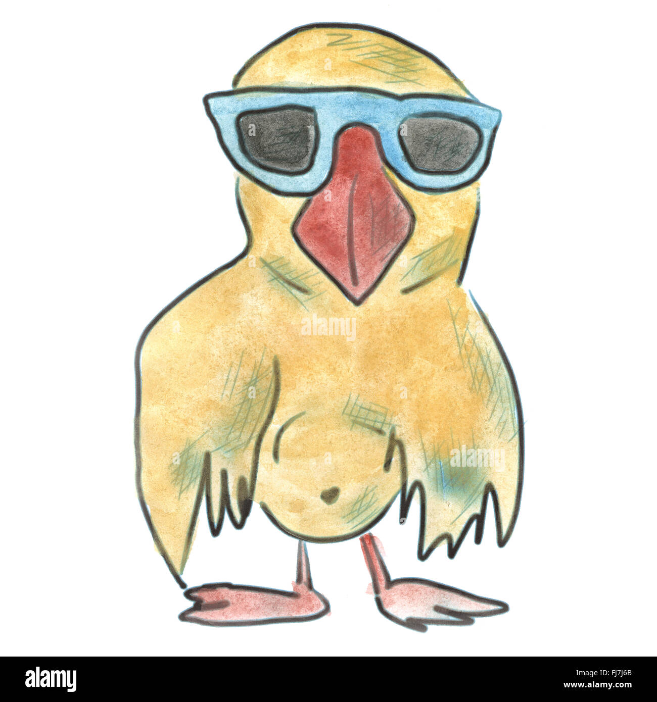 yellow bird with glasses cartoon watercolor isolated Stock Photo Alamy