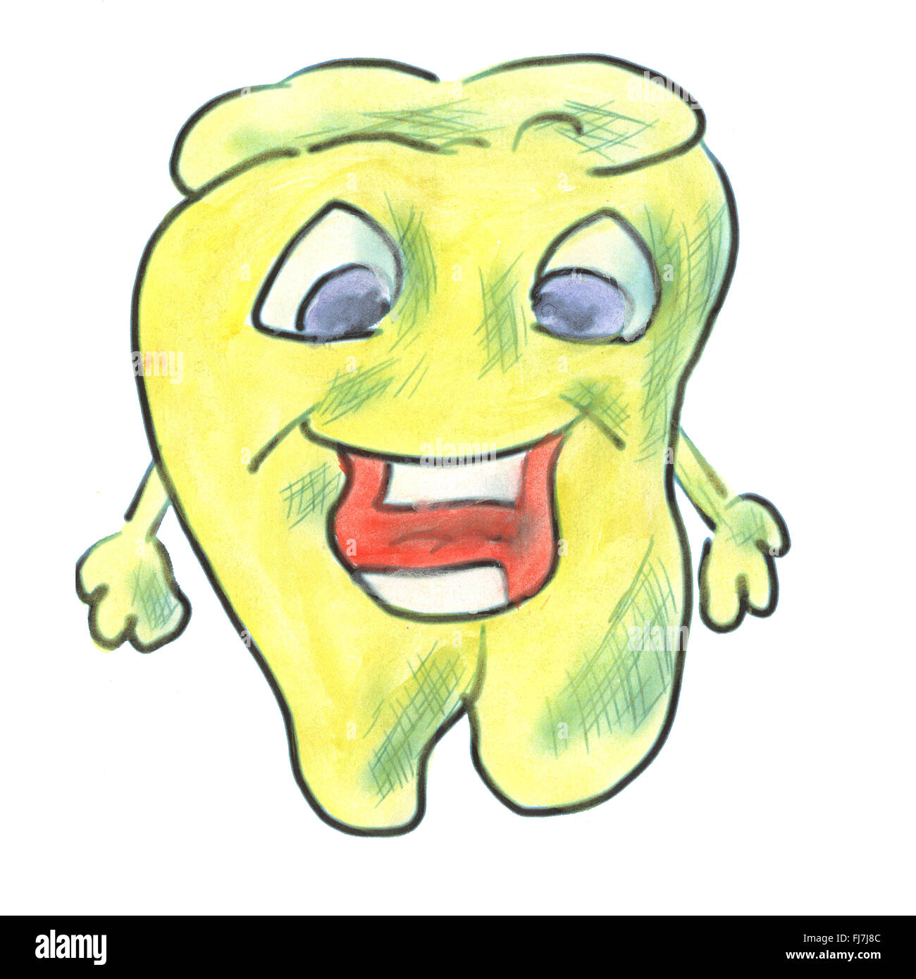 yellow watercolor isolated tooth cartoon Stock Photo