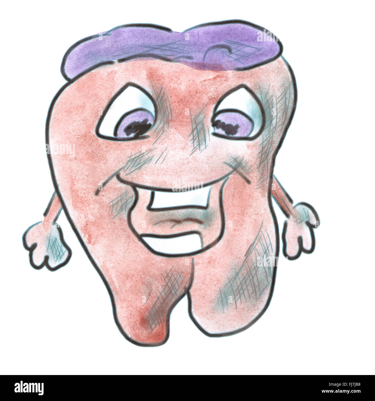 burgundy tooth cartoon watercolor isolated Stock Photo