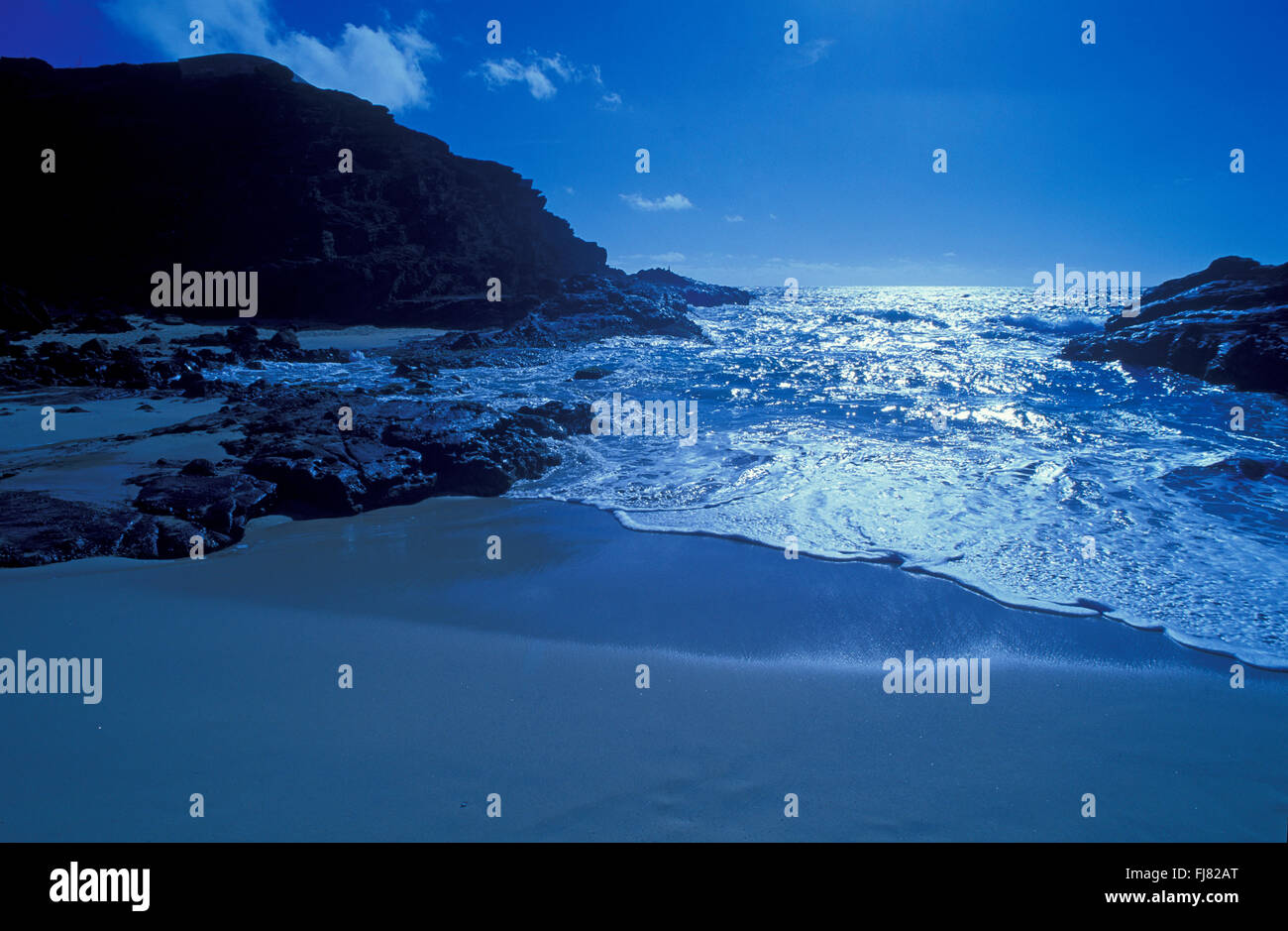 Halona Cove at Koko Head Regional Park on the southeast shore of Oahu. Stock Photo