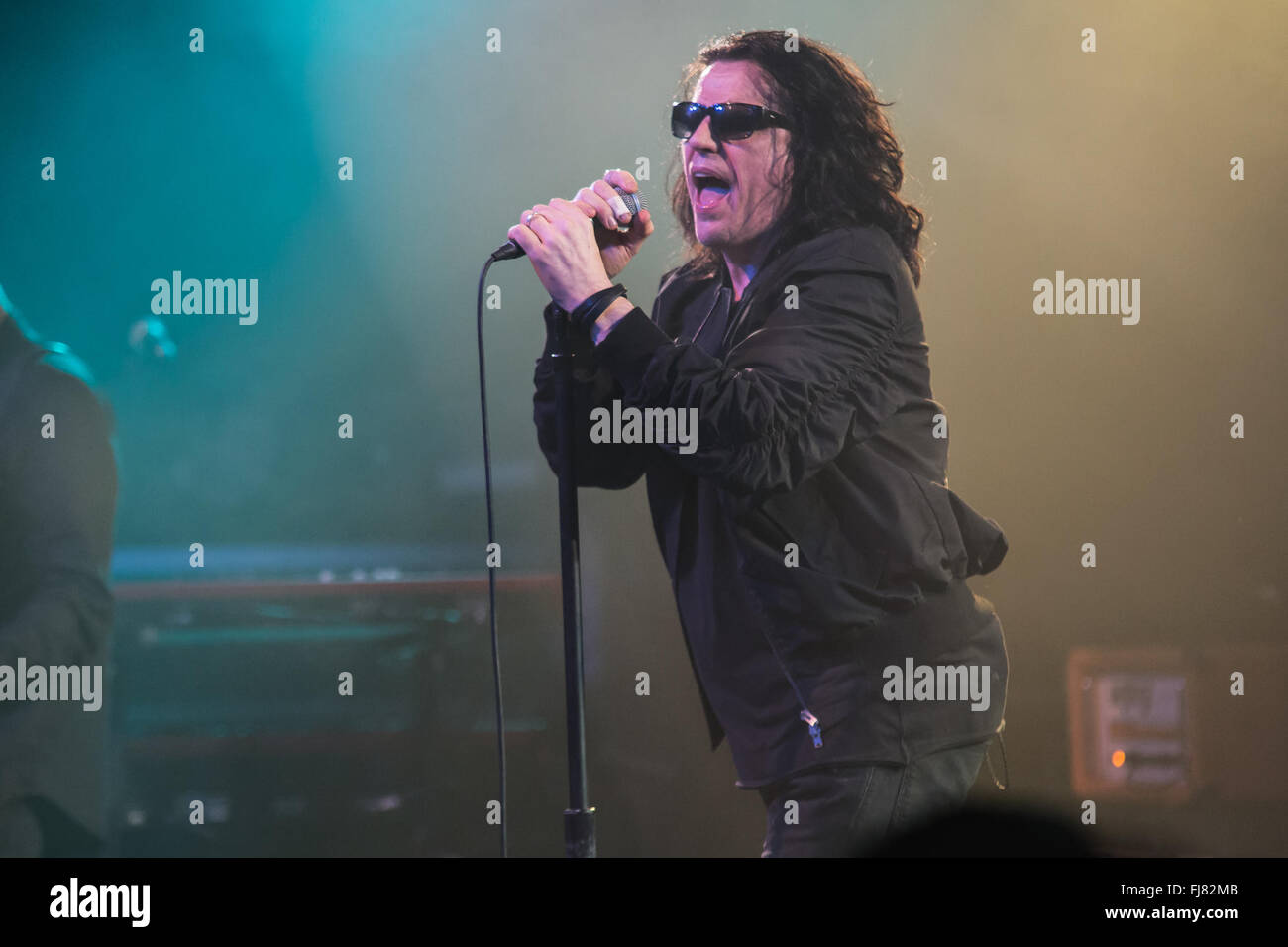 Nottingham, UK. 29th February, 2016. Ian Astbury of the British rock band, The Cult, performs at Rock City in Nottingham on their 2016, Alive In The Hidden City, UK Tour Credit:  Myles Wright/ZUMA Wire/Alamy Live News Stock Photo
