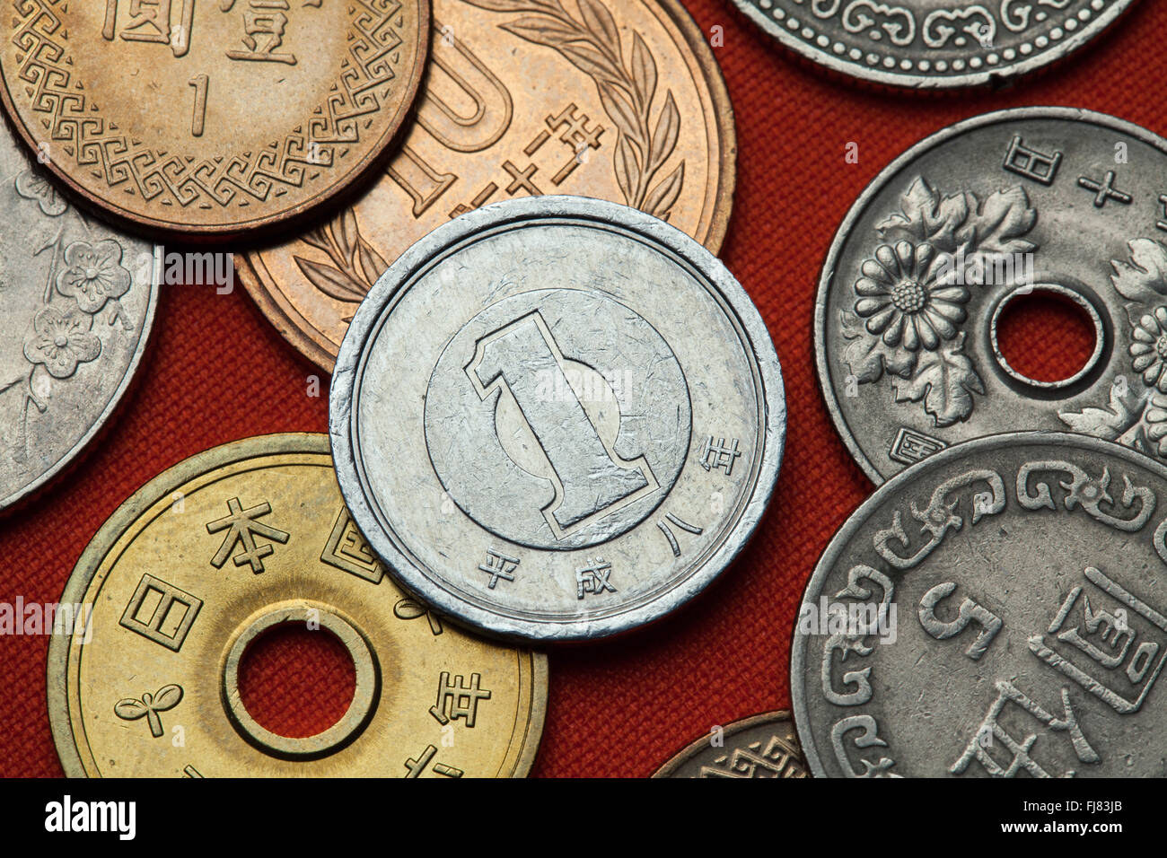 Coins of Japan. Japanese one yen coin Stock Photo Alamy