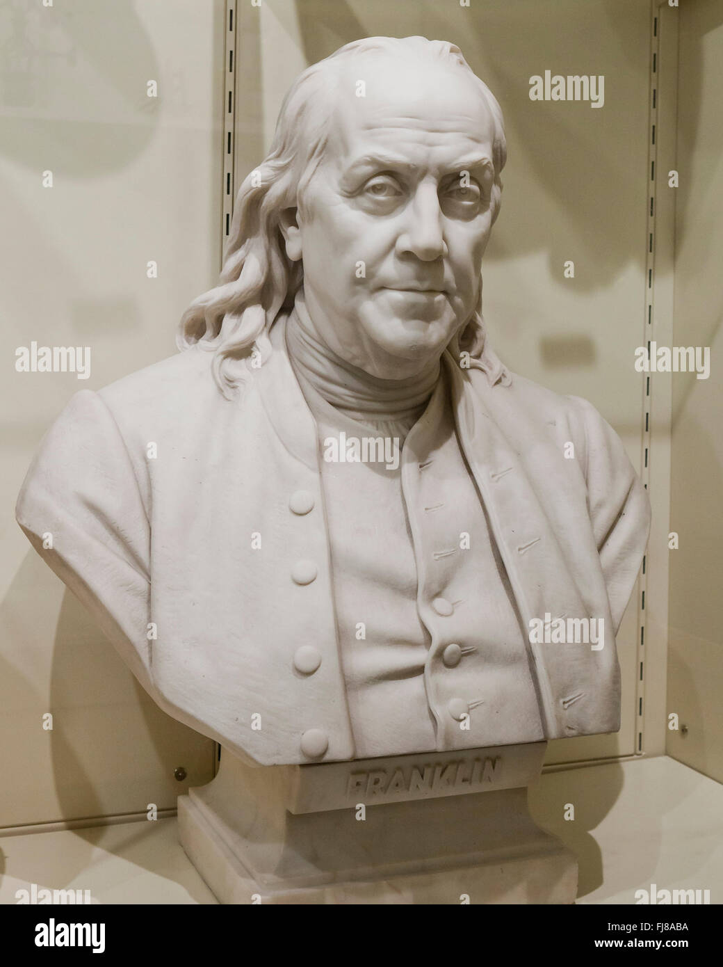 Closeup of Benjamin Franklin marble sculpture  - USA Stock Photo
