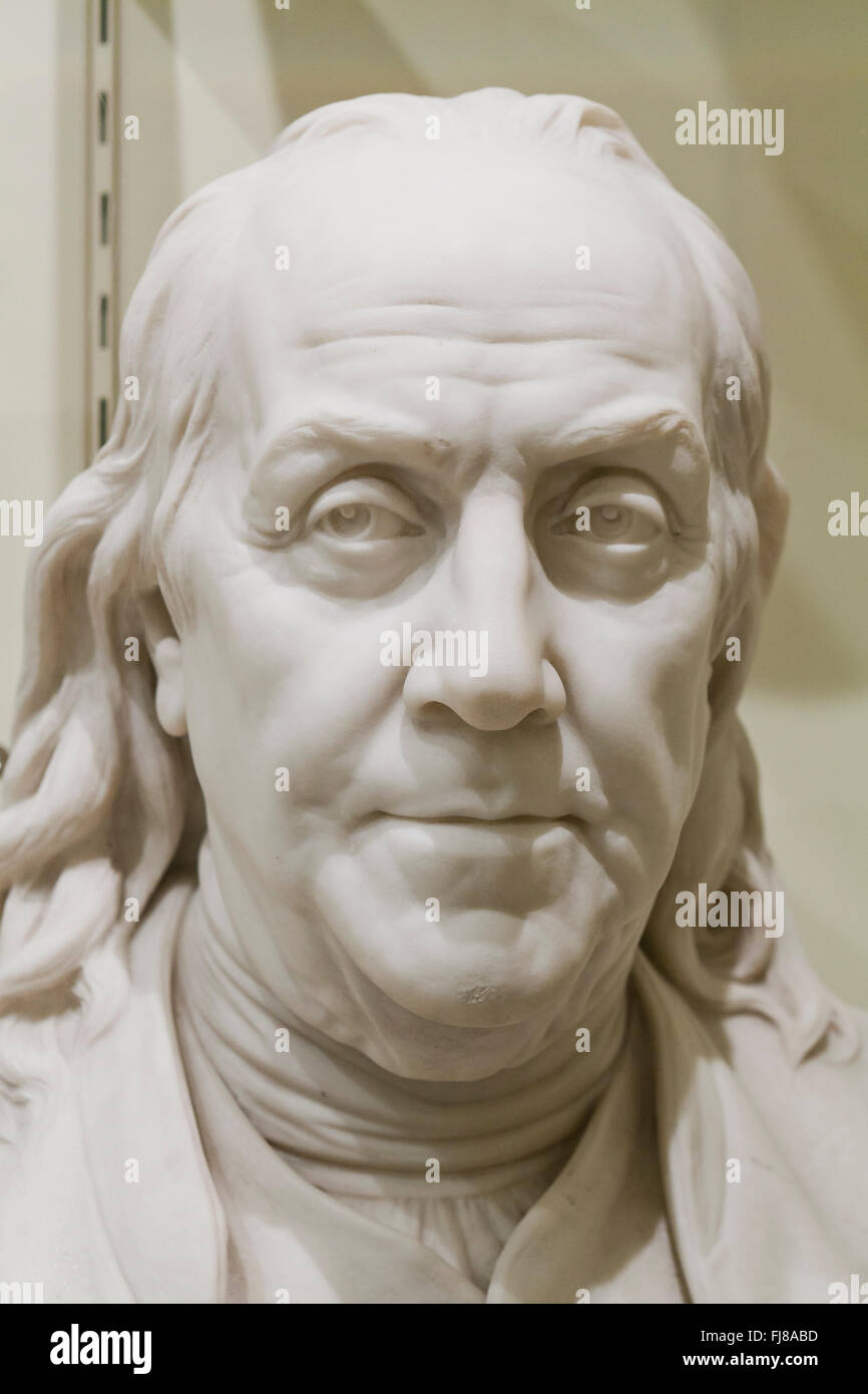 Closeup of Benjamin Franklin marble sculpture  - USA Stock Photo