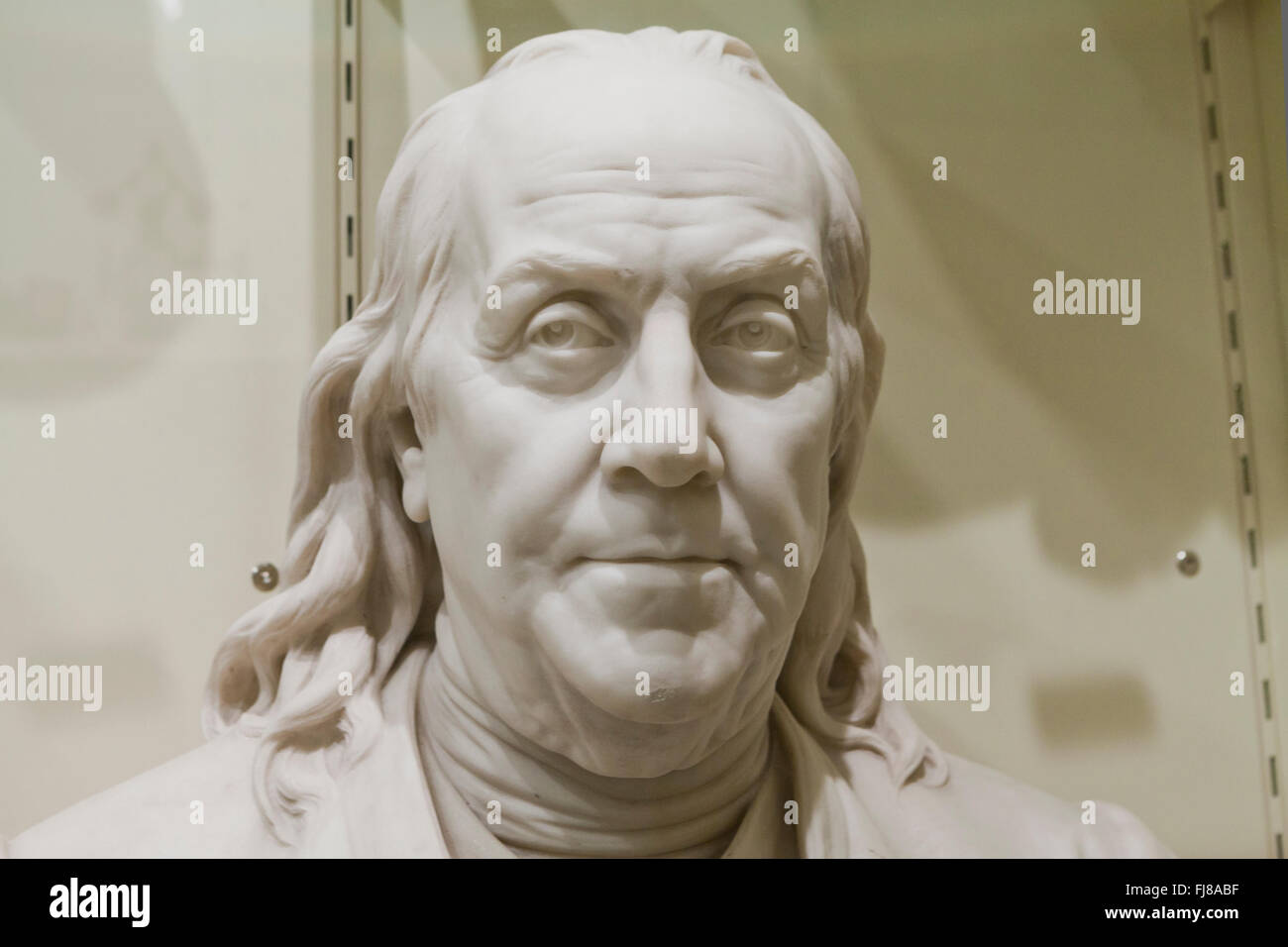 Closeup of Benjamin Franklin marble sculpture  - USA Stock Photo