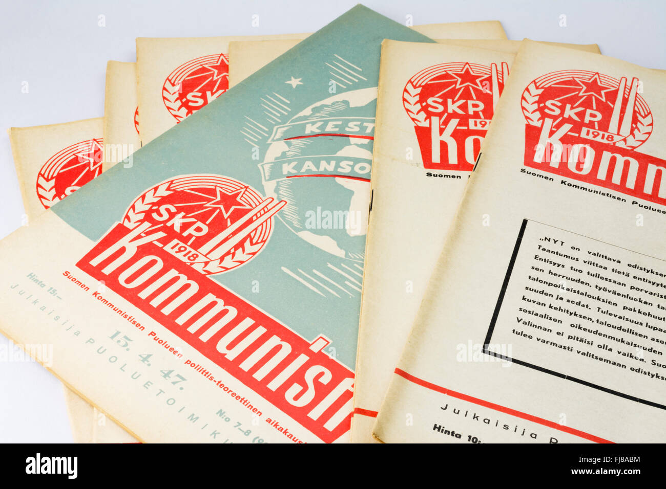Kommunisti (Communist) is a commist party publication in Finnish published between 1944–1990. These are from year 1947 Stock Photo