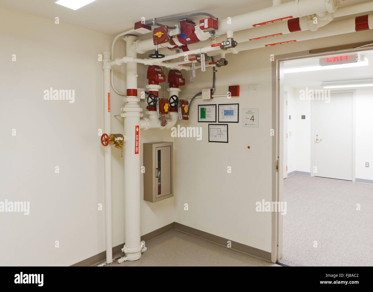 Plumbing control valve (Hydraulic control valve, water control valve) in commercial building - USA Stock Photo