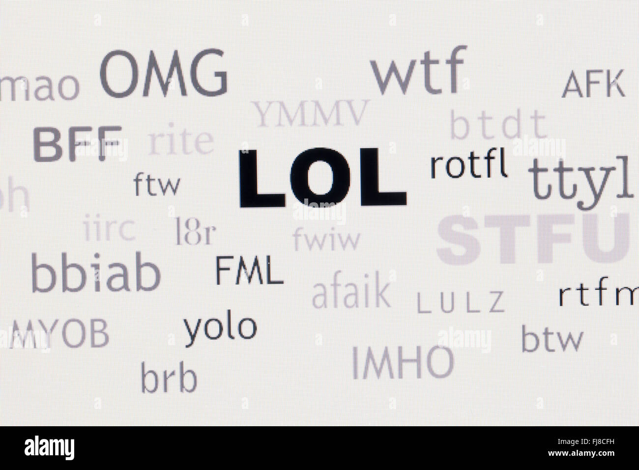 Internet Slang, Acronyms Including BRB, Be Right Back, LOL, Lots Of Laughs,  OMG, Oh My God, And TYT, Take Your Time Stock Photo, Picture and Royalty  Free Image. Image 145560201.