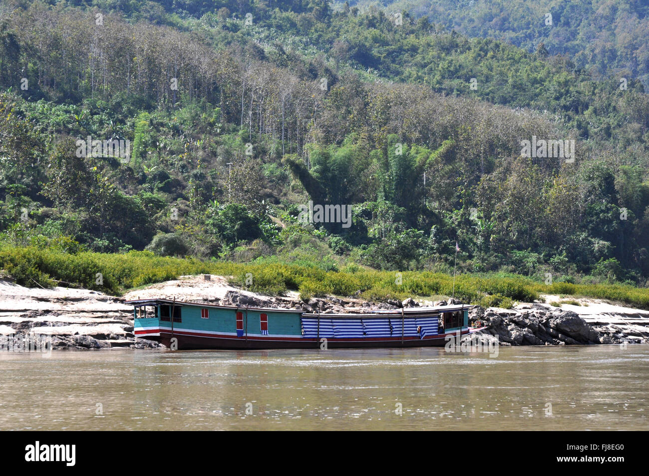 Slowboat, Mekong river, Laos Stock Photo - Alamy
