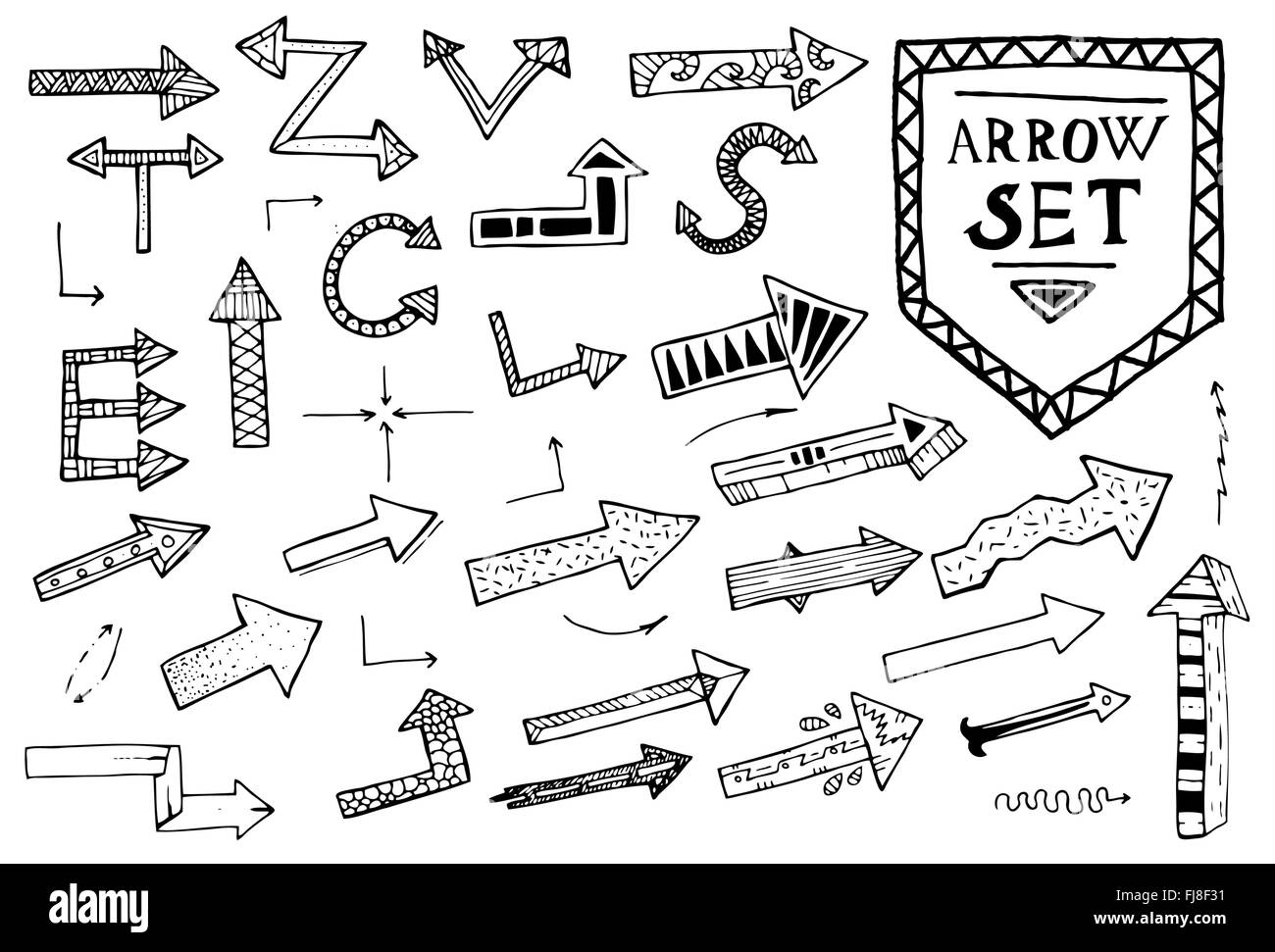 Hand drawn arrow icons set on white background. Vector Illustration. Education or business concept. Stock Vector