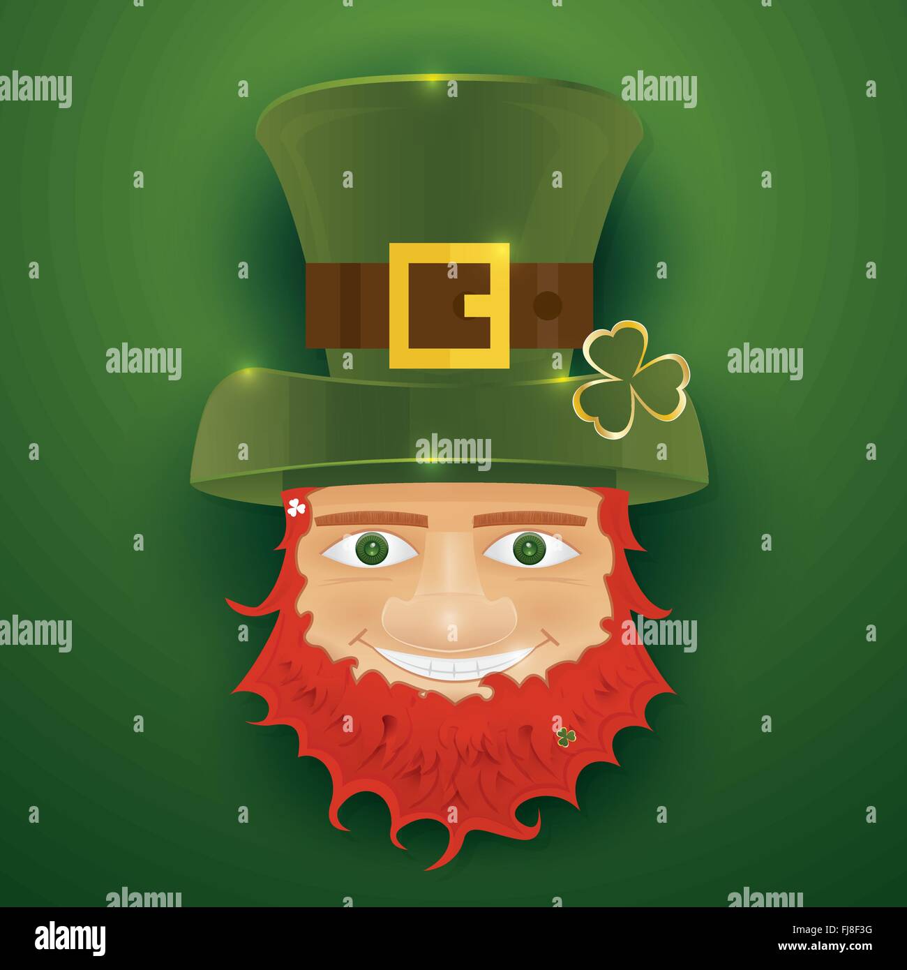 Portrait of Leprechaun. Irish man with clover leaf and hat. St. Patrick's Day design with copy space. Vector illustration. Stock Vector