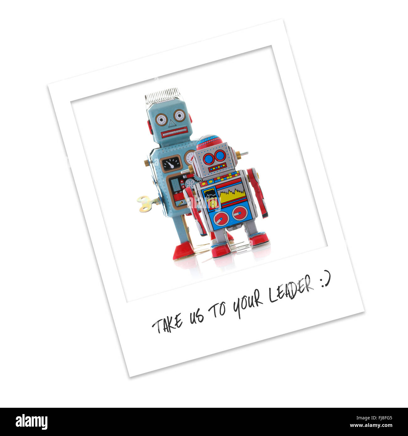 Polaroid Photo of Robots - Take Us To Your Leader Stock Photo