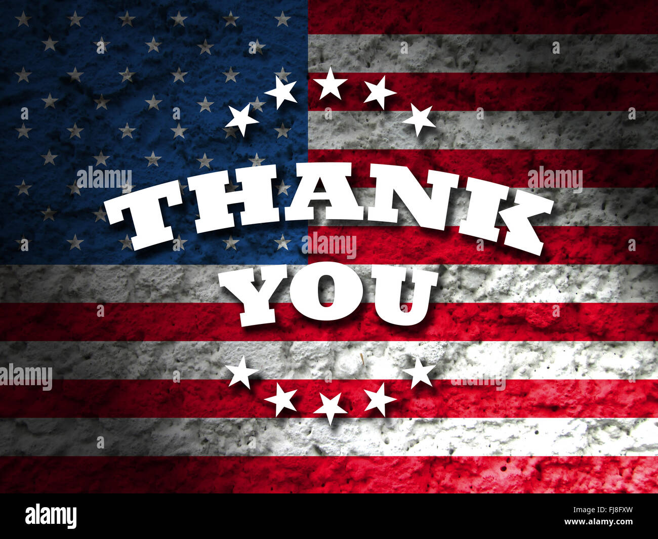 thank you card with american flag grunge style background Stock Photo