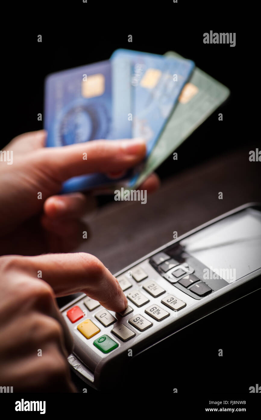 Color image of a POS and credit cards Stock Photo - Alamy