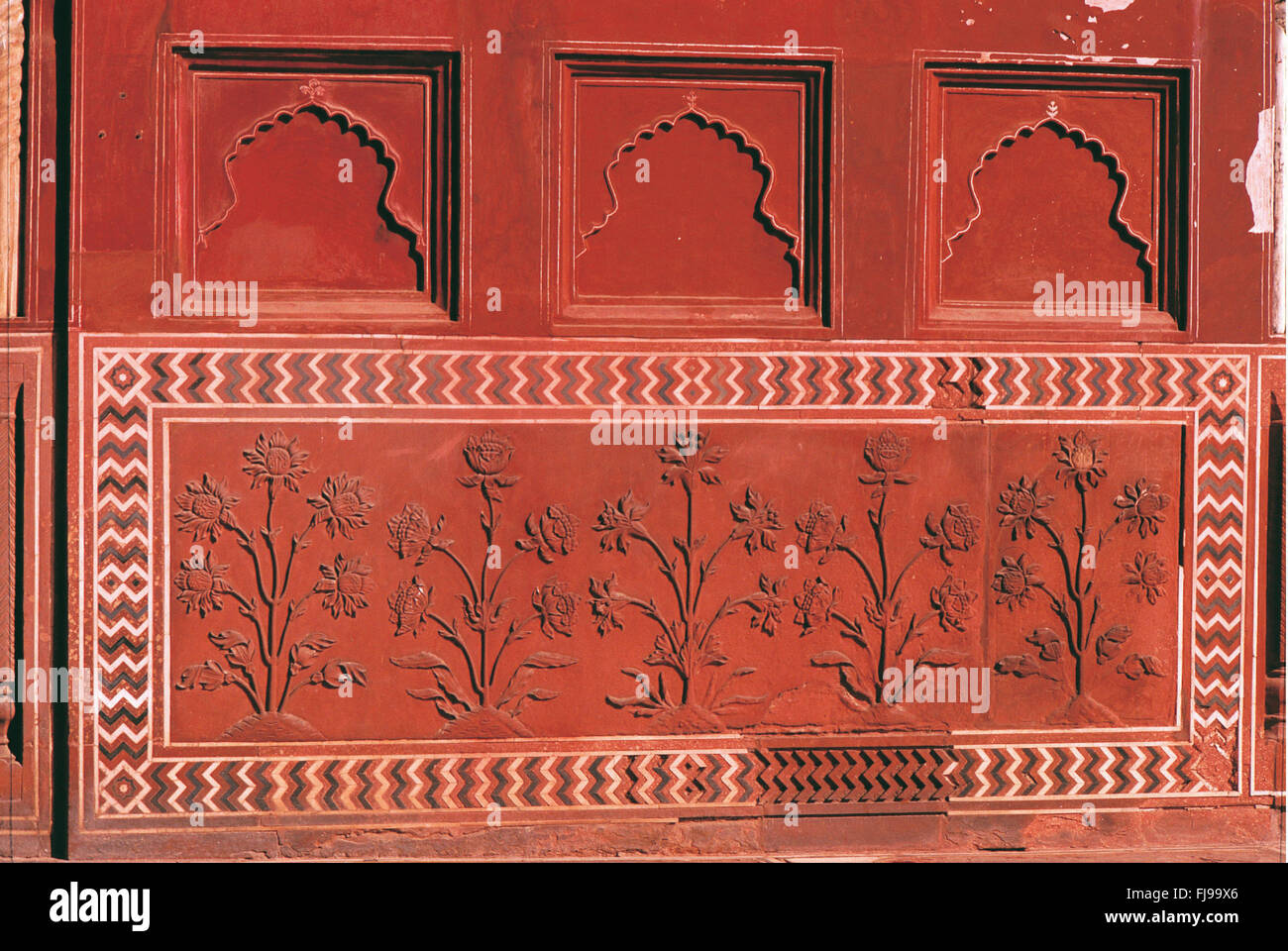 Motif carving on wall masjid, agra, delhi, india, asia Stock Photo
