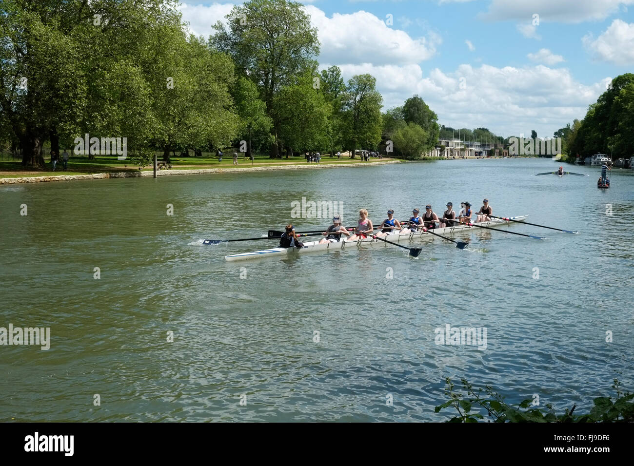 Ladies rowing eight on the River Thames, Oxford, England Stock Photo