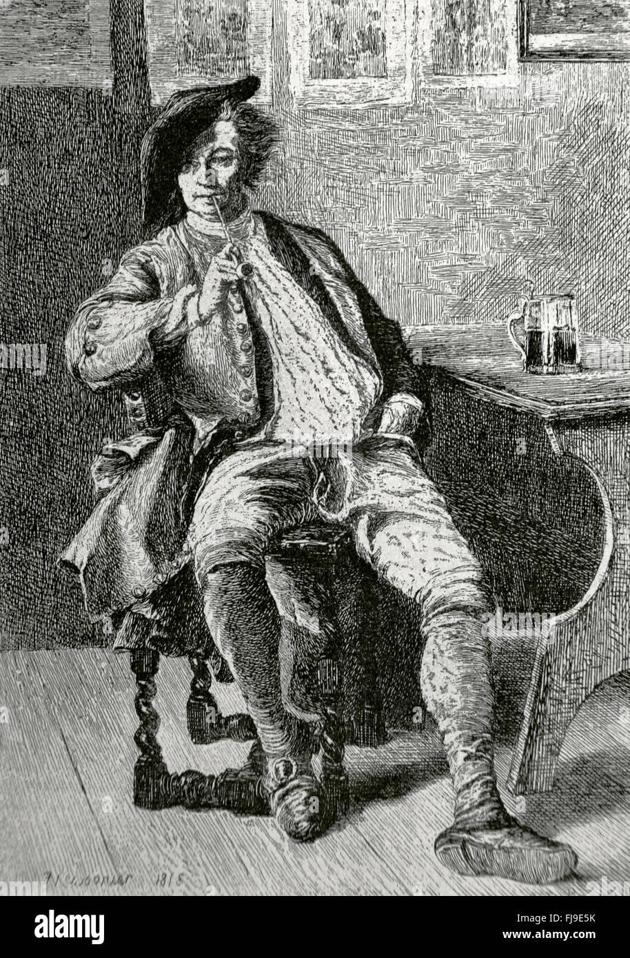 The Smoker. Engraving after a painting of Jean-Louis-Ernst Meissonier ...