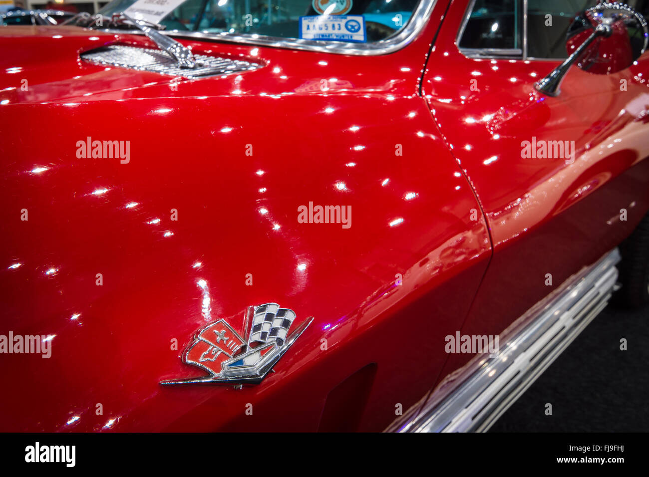 Detail and emblem of the sports car Chevrolet Corvette C2 'Sting Ray', 1965. Stock Photo