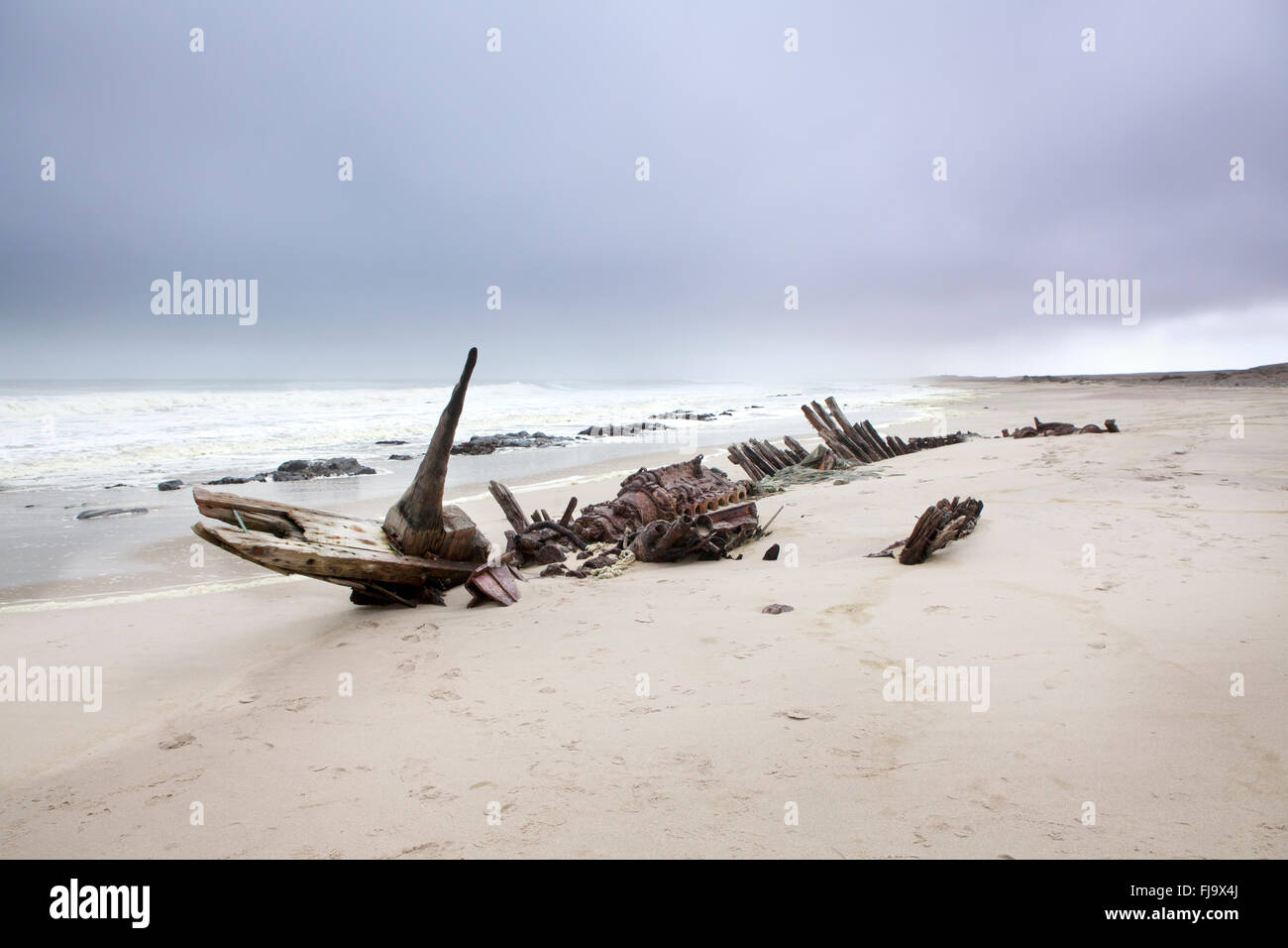 Shipwreck on the Skeleton Coast, Namibia. Stock Photo