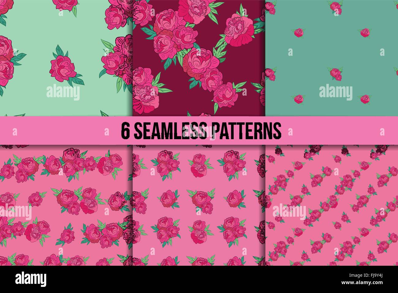 Seamless pattern set with pink peonies Stock Vector Image & Art - Alamy