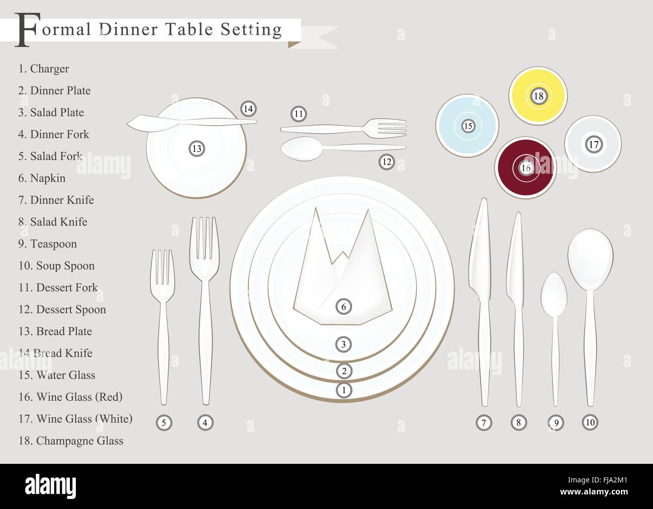Formal Dinner, Business Dinner or Formal Dinner Table Setting Preparing for Special Occasions. Stock Vector