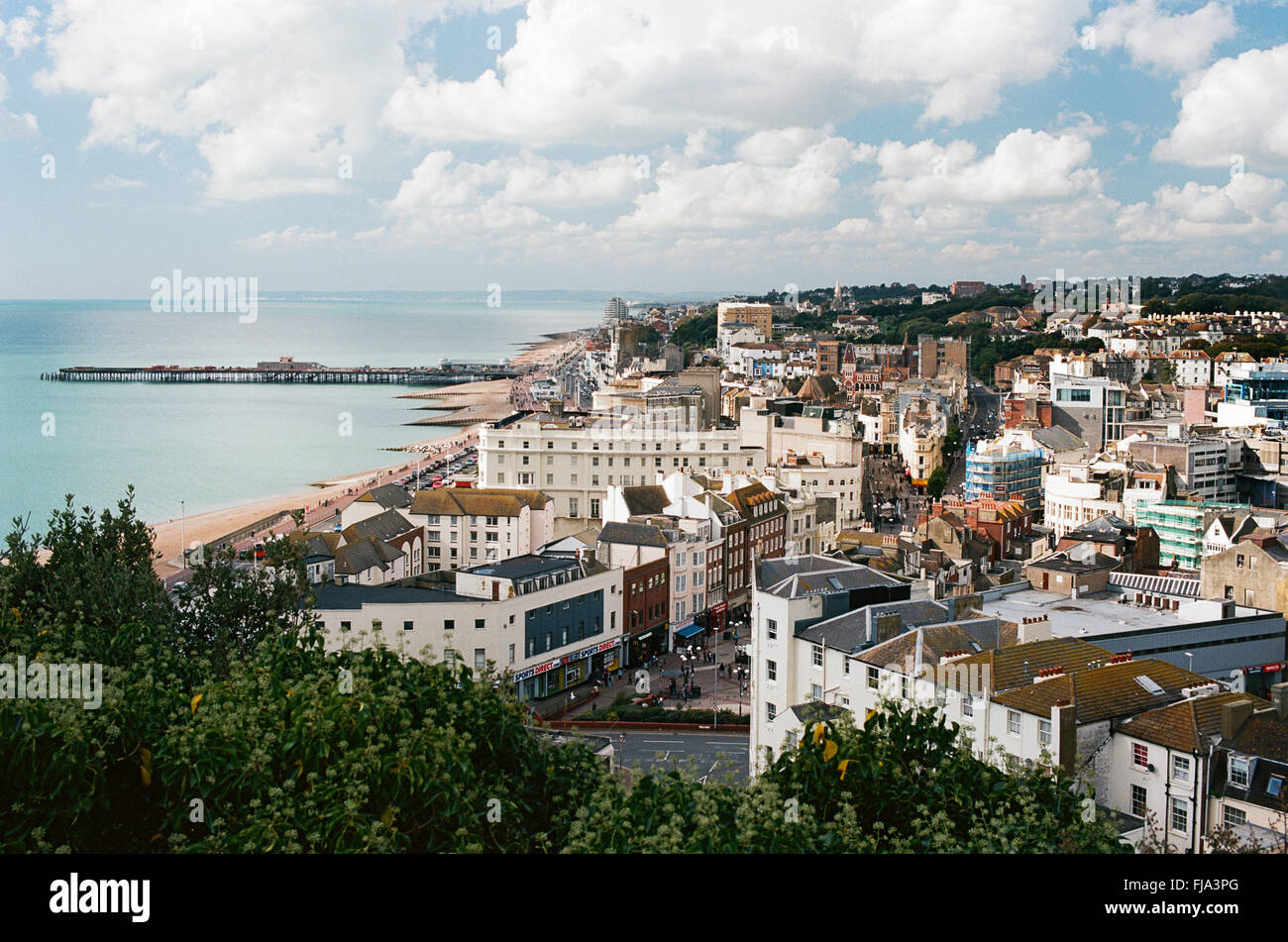 Hastings Town Centre and pier, East Sussex UK, viewed from West Hill Stock Photo Alamy