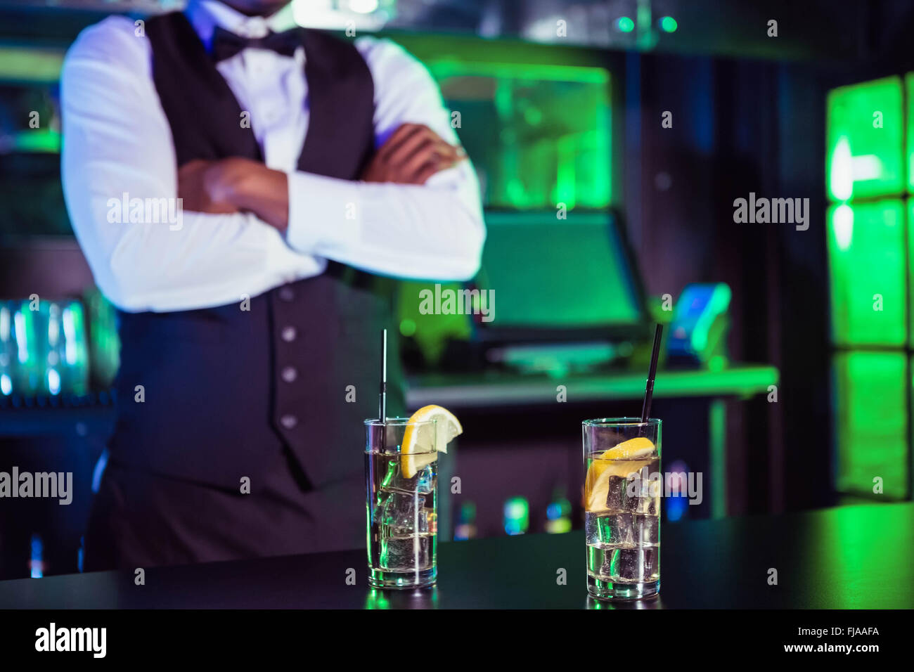 Two glasses of gin on bar counter Stock Photo