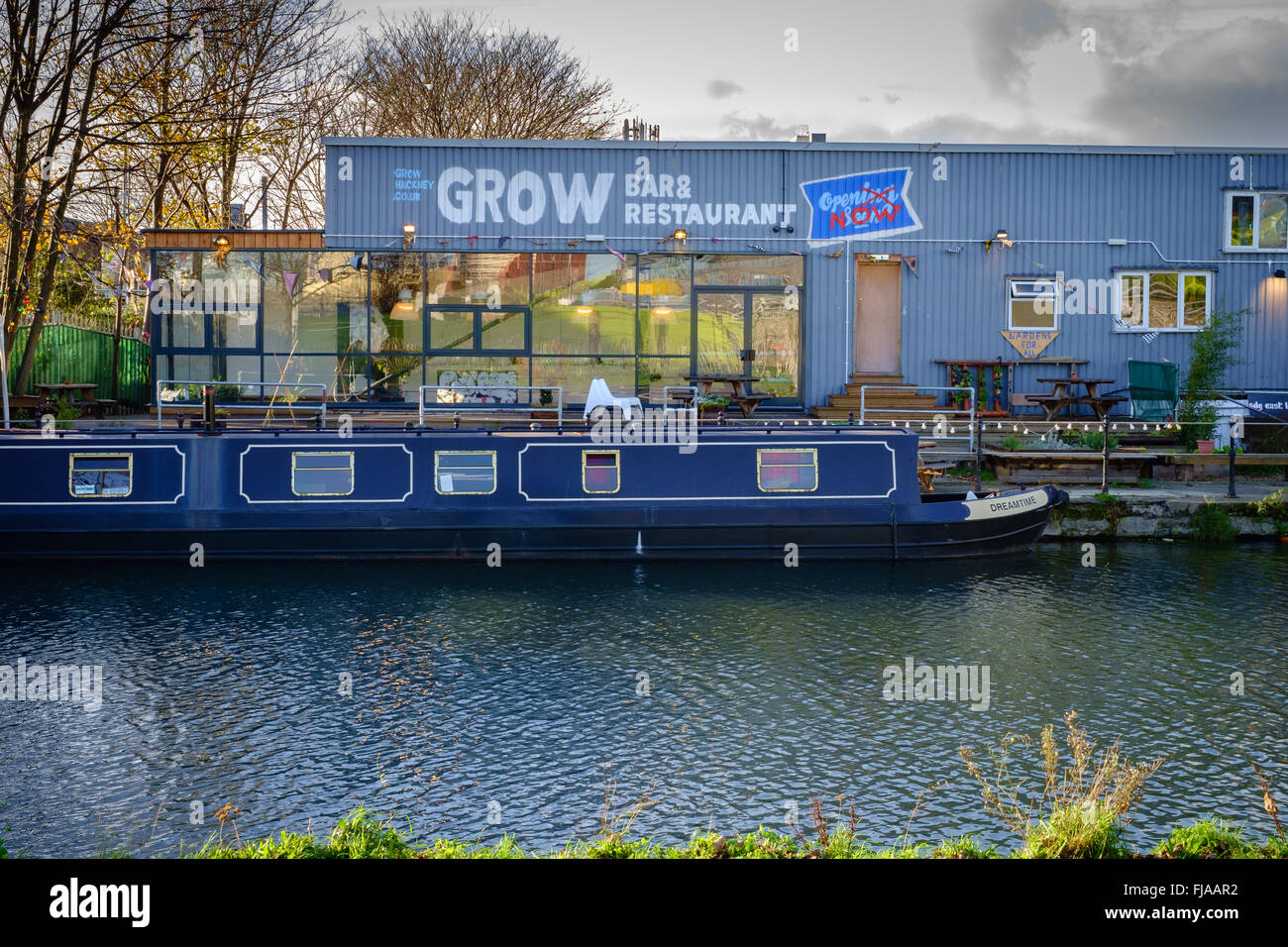Grow bar and restaurant, Hackney Wick, Stratford, East London. Ethical, sustainable business, locally sourced and grown produce Stock Photo