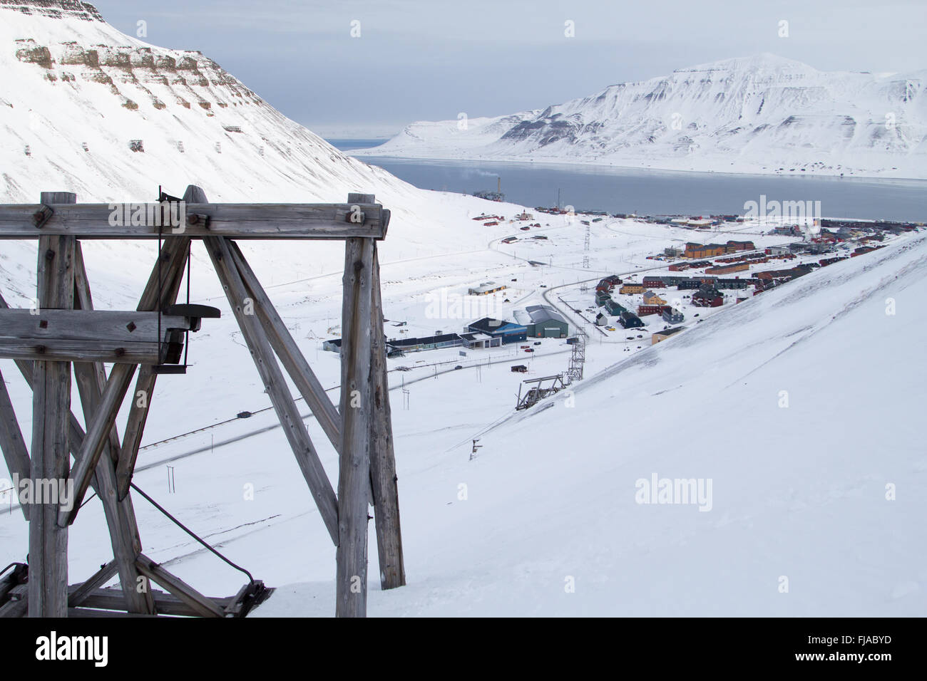 A town details of Longyearbyen - the most Northern settlement in the world. Spitsbergen (Svalbard). Norway. Stock Photo