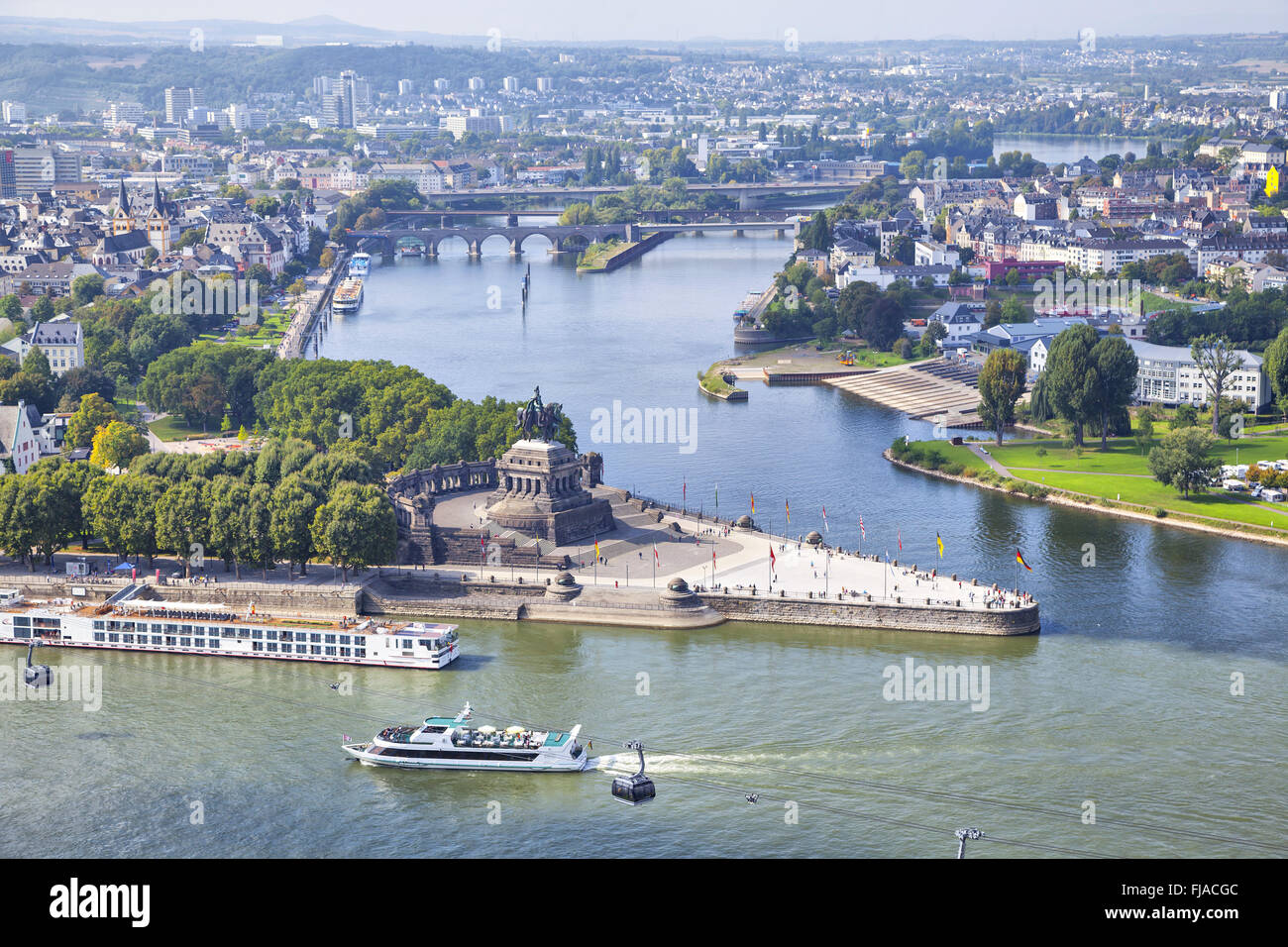 German Corner (Deutsches Eck) - monument at the confluence of Rhine and Mosel rivers in Koblenz, Germany Stock Photo