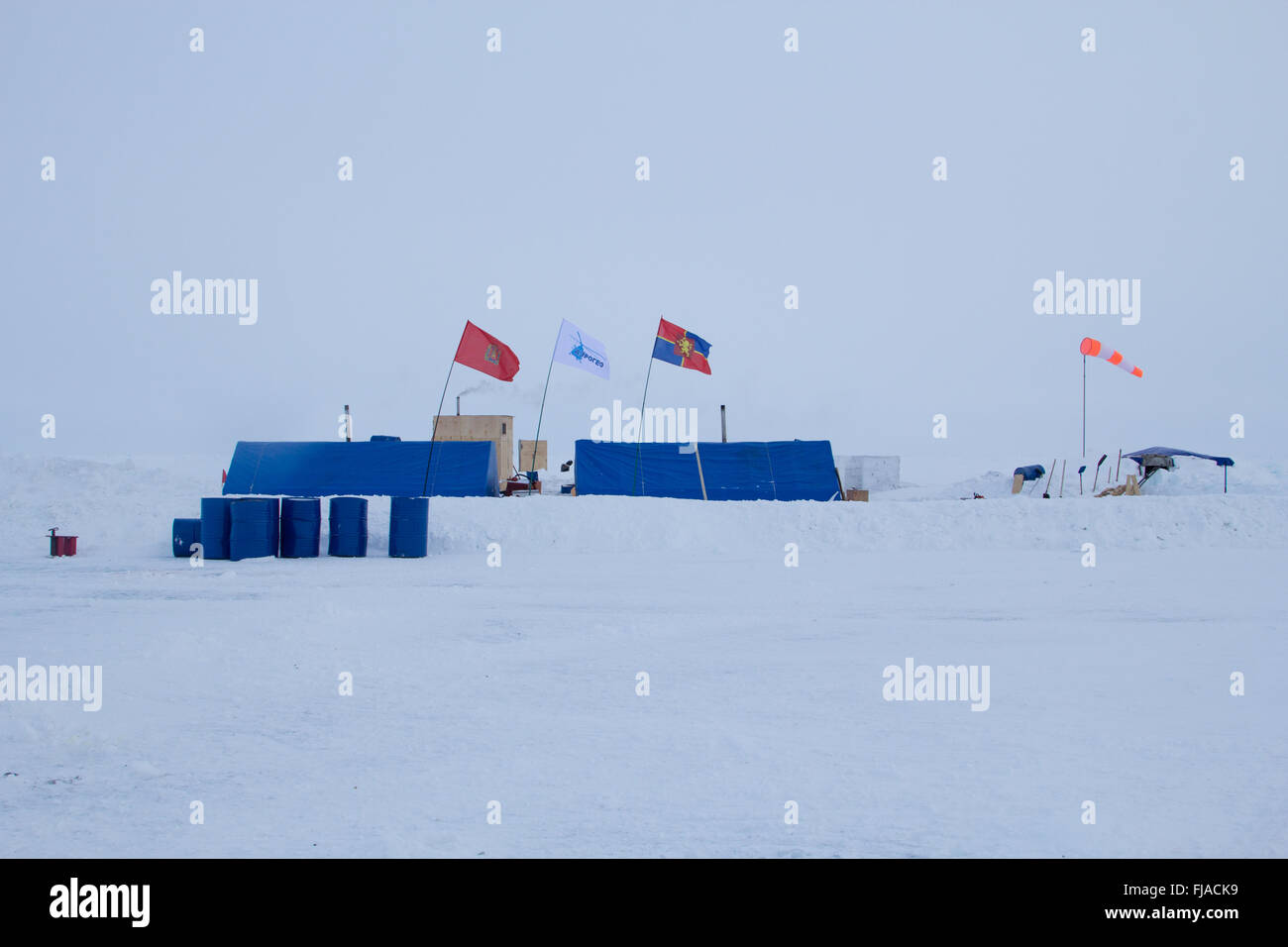 Russian ice camp 'Barneo' located 40 km from the North pole. Runway. March 2015 Stock Photo