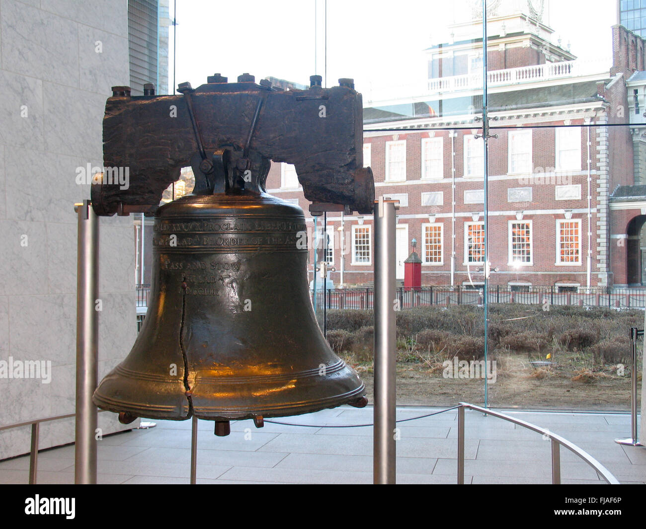 The Liberty Bell, located in the Liberty Bell Center, Philadelphia. Stock Photo
