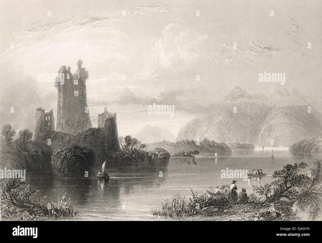 Ross Castle, Killarney, Ireland 1841 Engraving 1841 Stock Photo