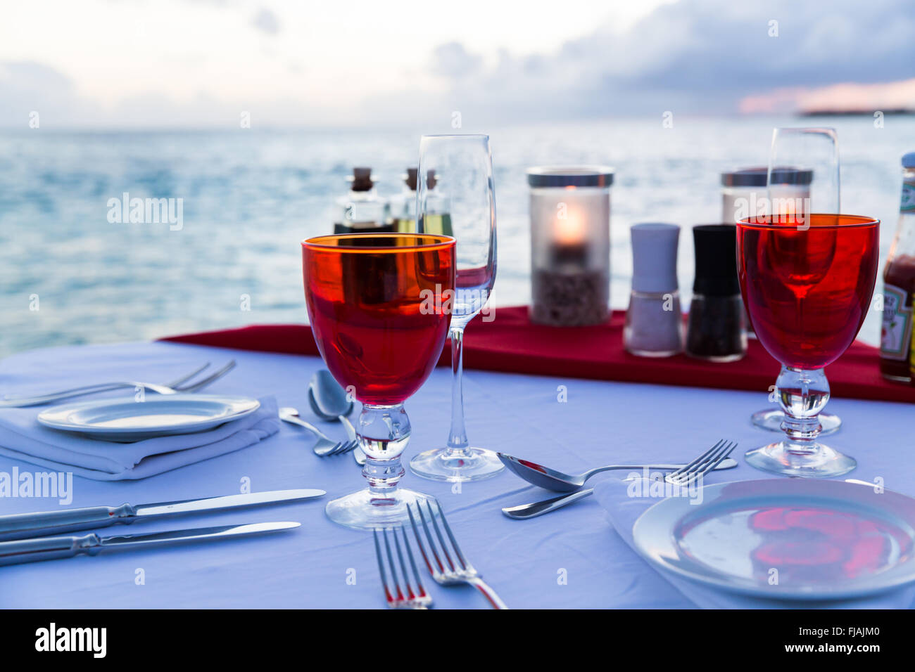 Fine dining at the seaside in Maldives Stock Photo