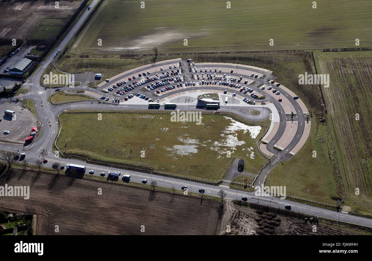 aerial view of Poppleton Bar Park and Ride, Northfield Lane, York, UK