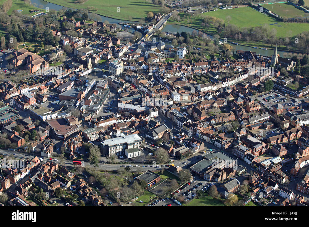 aerial view of Abingdon town centre in Oxfordshire, UK Stock Photo
