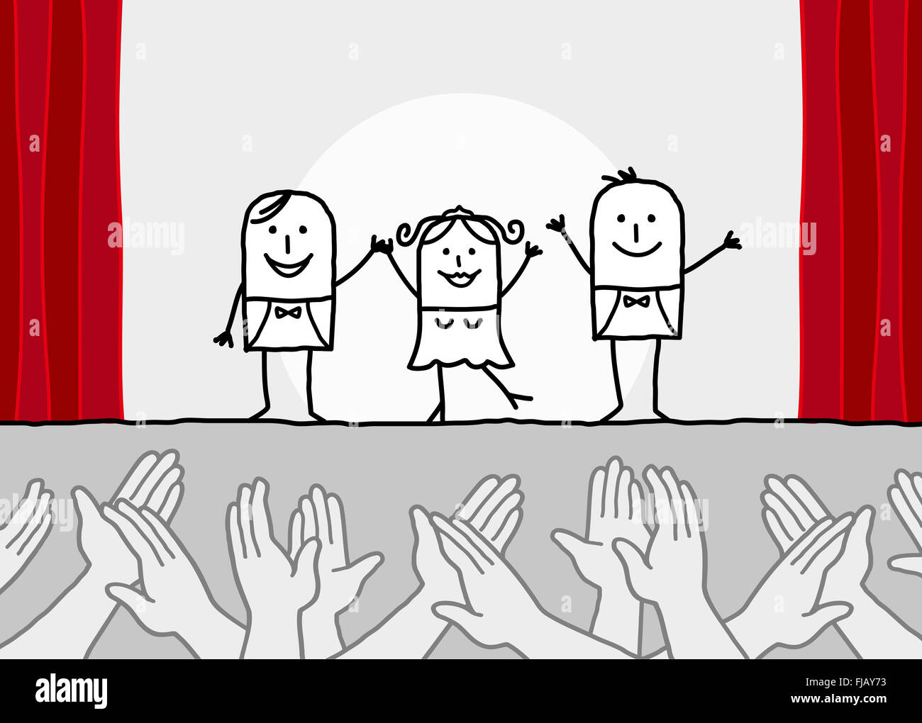 hand drawn cartoon characters - theater show & clapping hands Stock Photo