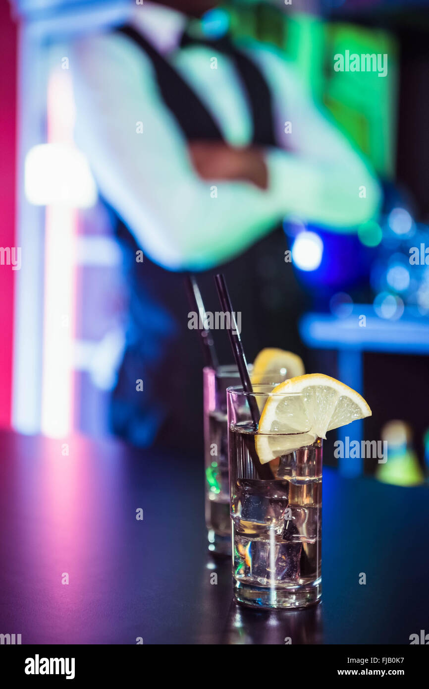 Two glasses of gin on bar counter Stock Photo