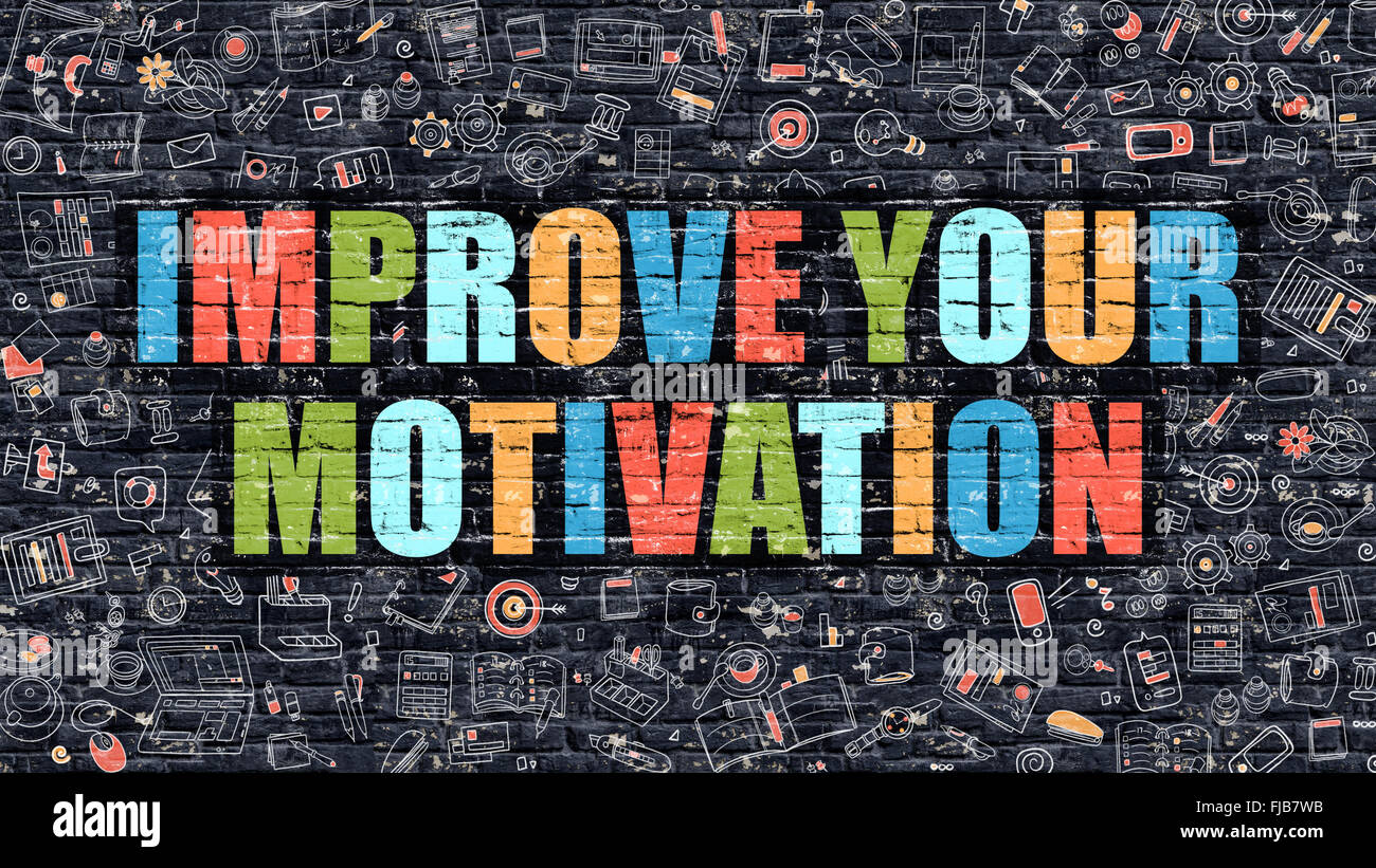 Multicolor Improve Your Motivation on Dark Brickwall. Stock Photo